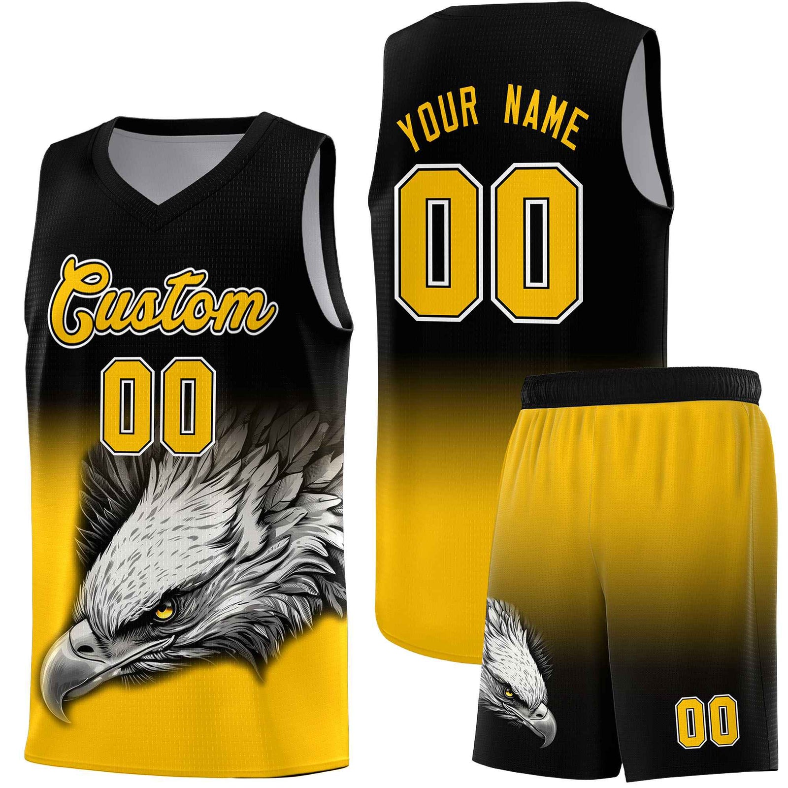 Custom Gray Green Basketball Kits with Eagle Pattern