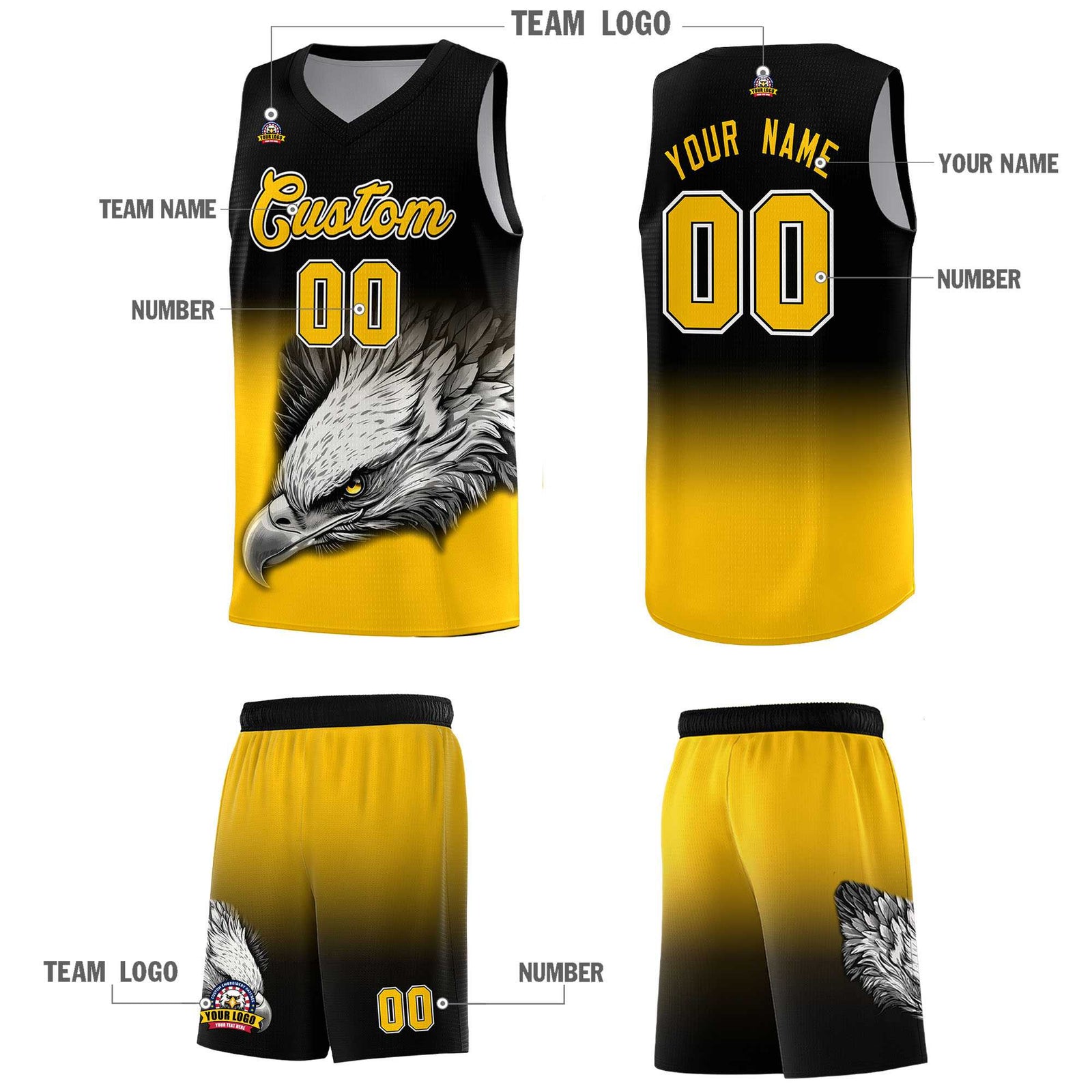 Custom Gray Green Basketball Kits with Eagle Pattern