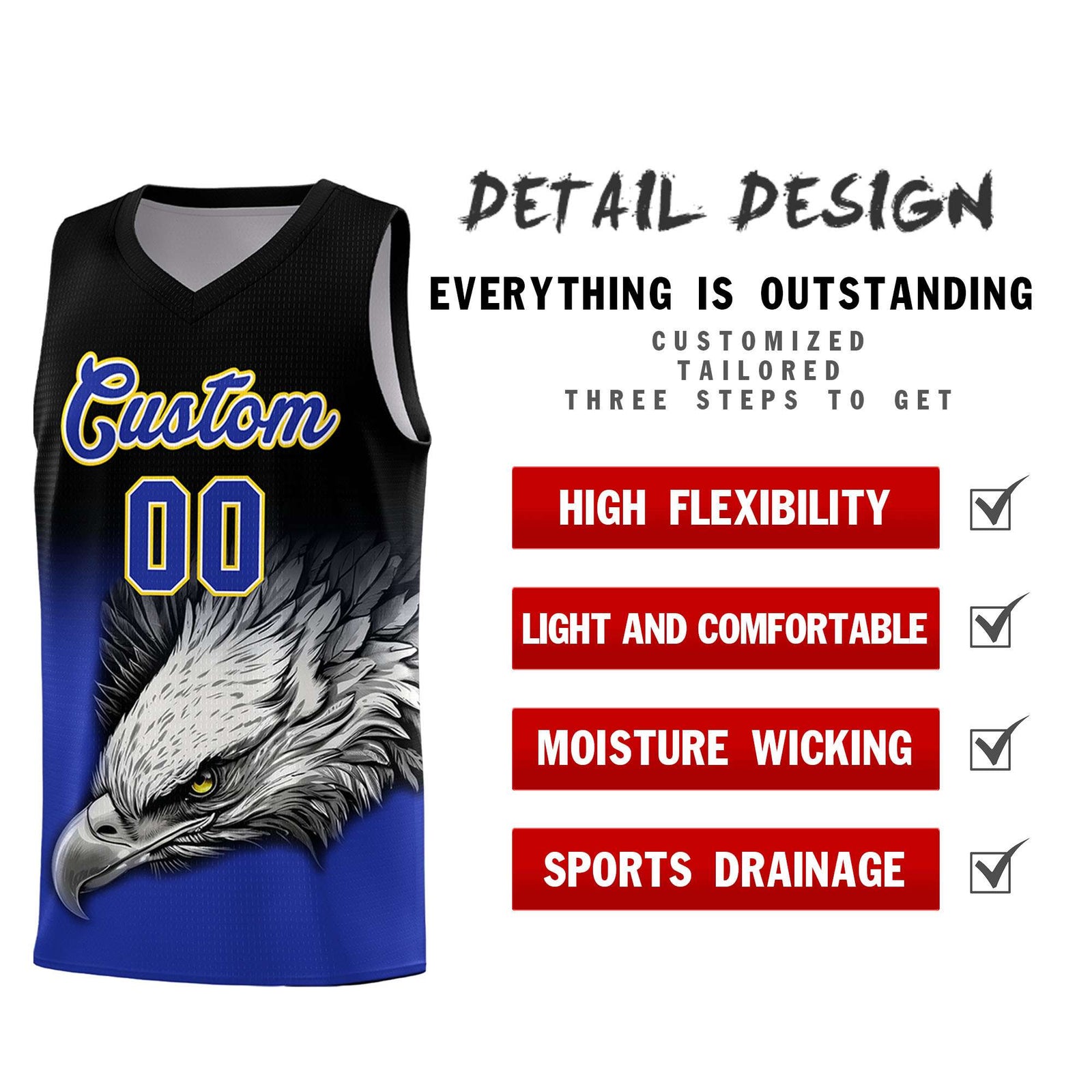 Custom Gray Powder Blue Basketball Kits with Eagle Pattern