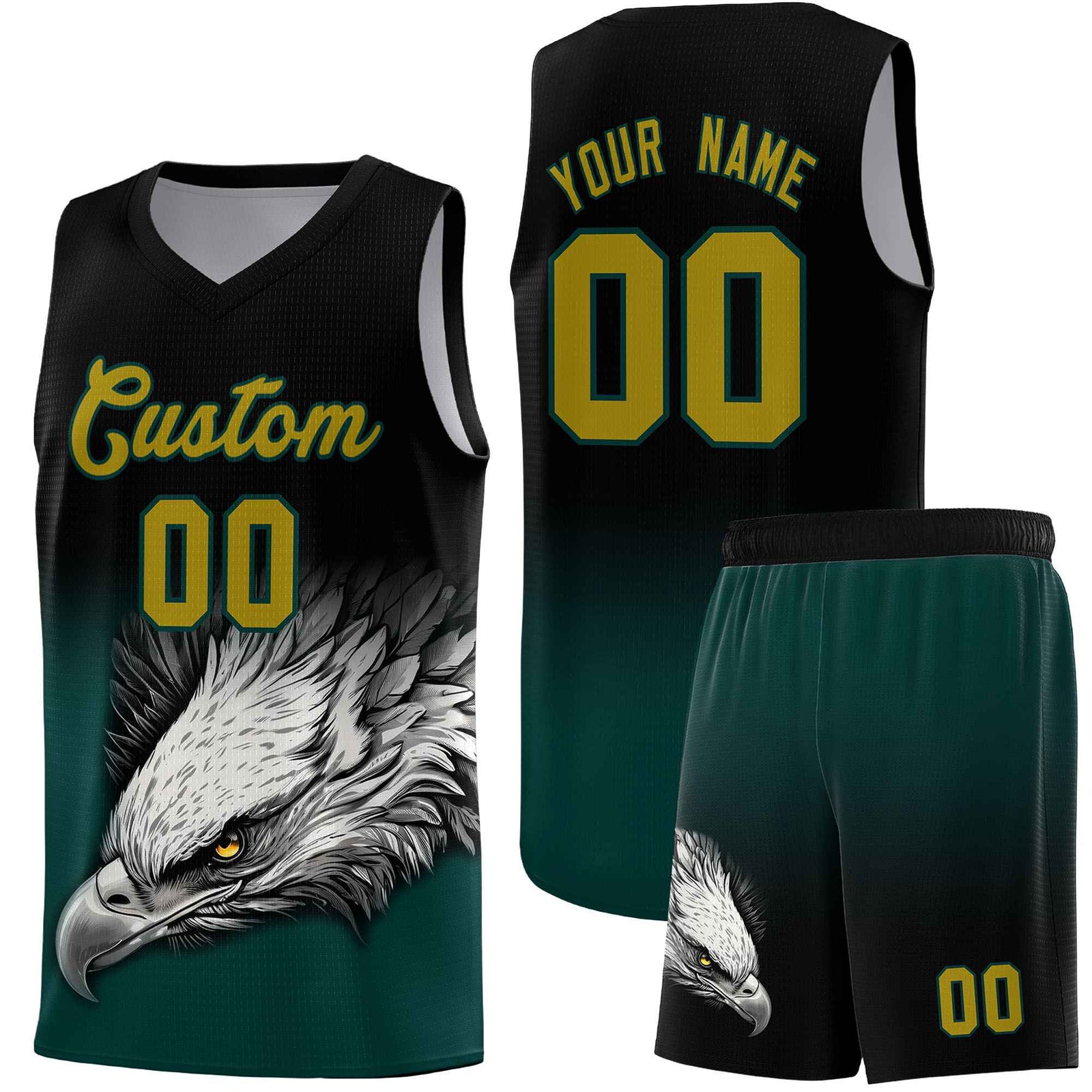 Custom Gray Black Basketball Kits with Eagle Pattern