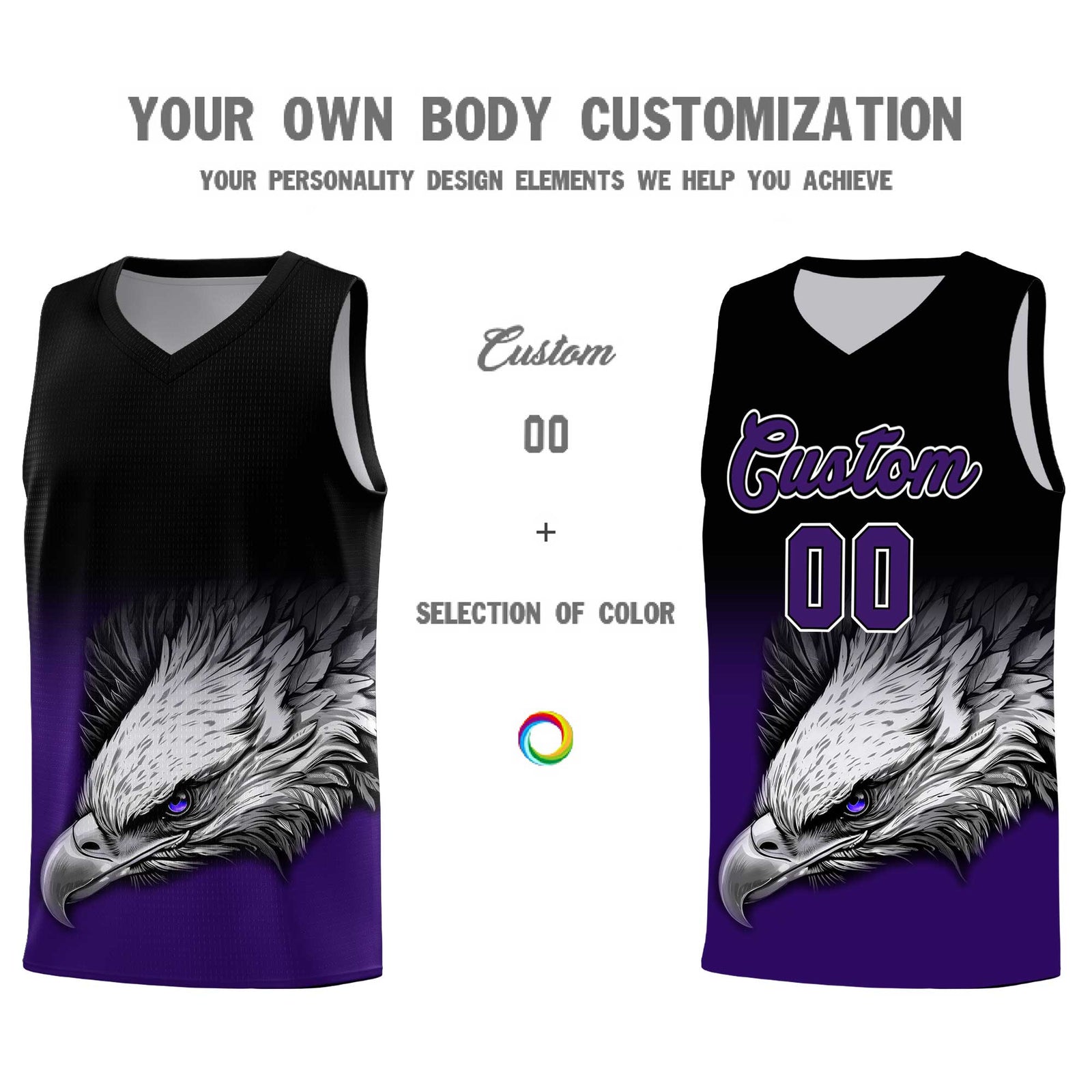Custom Gray Purple Basketball Kits with Eagle Pattern