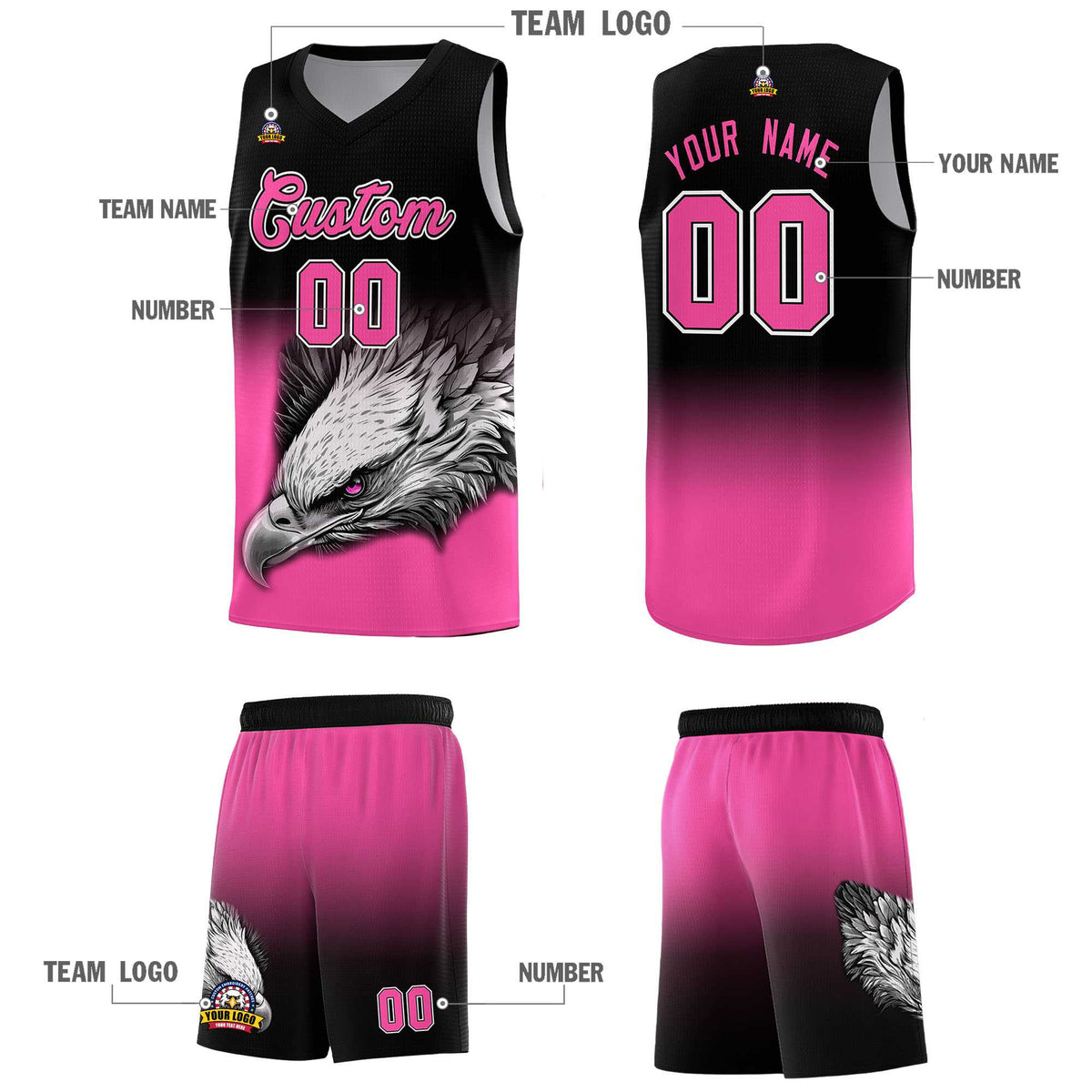 Custom Orange Purple Basketball Kits with Eagle Pattern