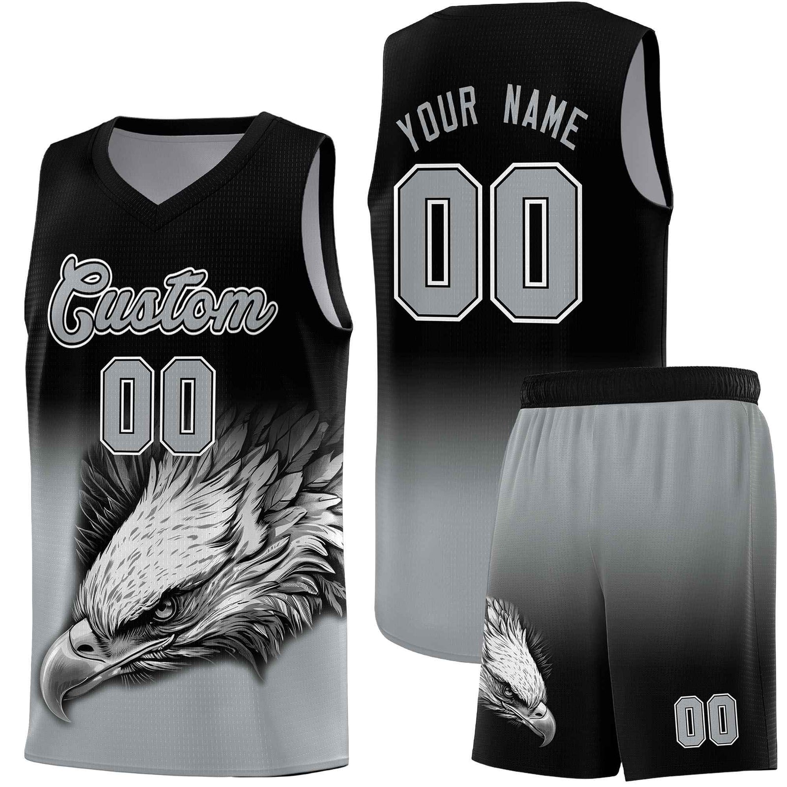 Custom Yellow Purple Basketball Kits with Eagle Pattern