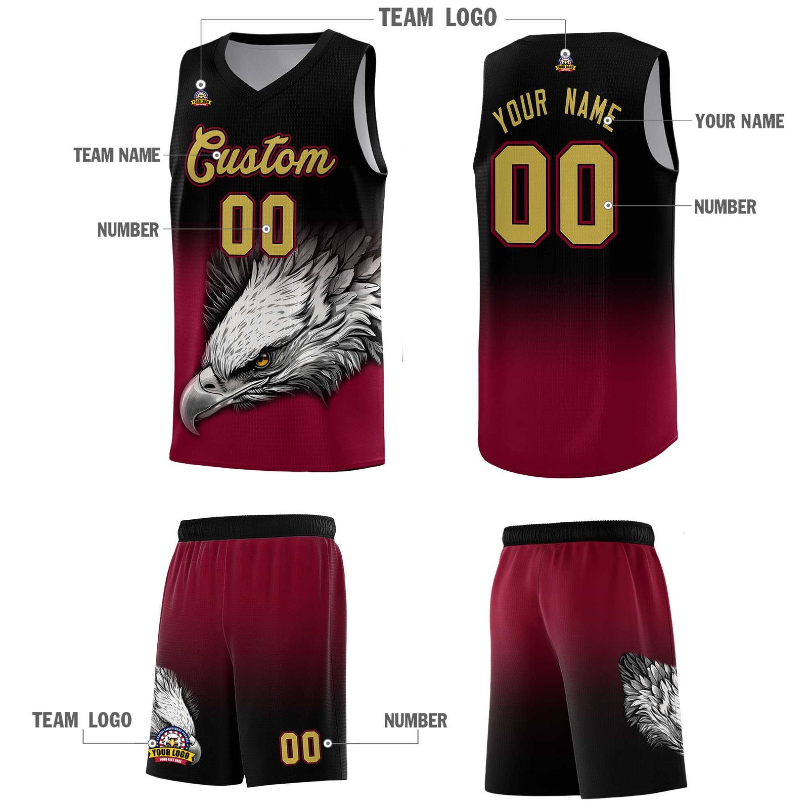 Custom Royal Kelly Green Basketball Kits with Eagle Pattern