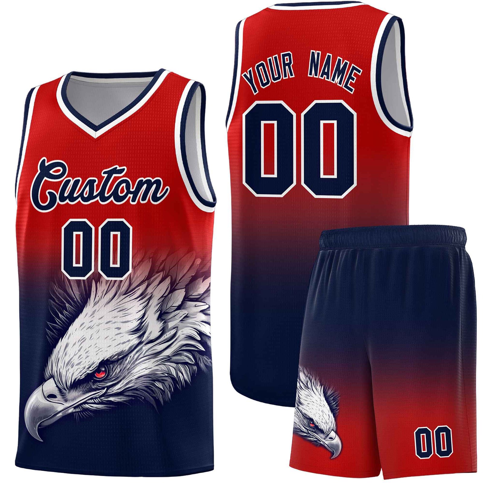 Custom Royal Orange Basketball Kits with Eagle Pattern