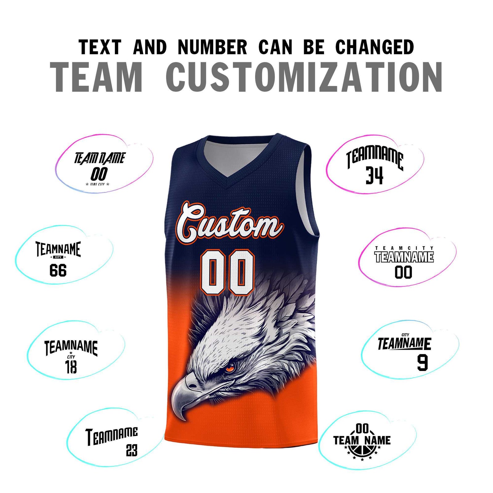 Custom Navy Yellow Basketball Kits with Eagle Pattern