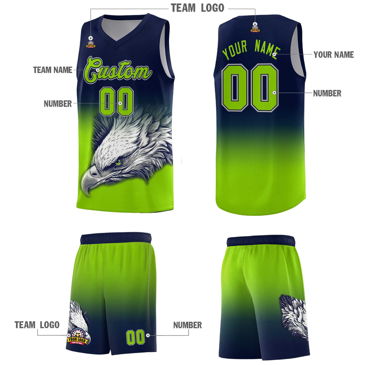 Custom Navy Red Basketball Kits with Eagle Pattern