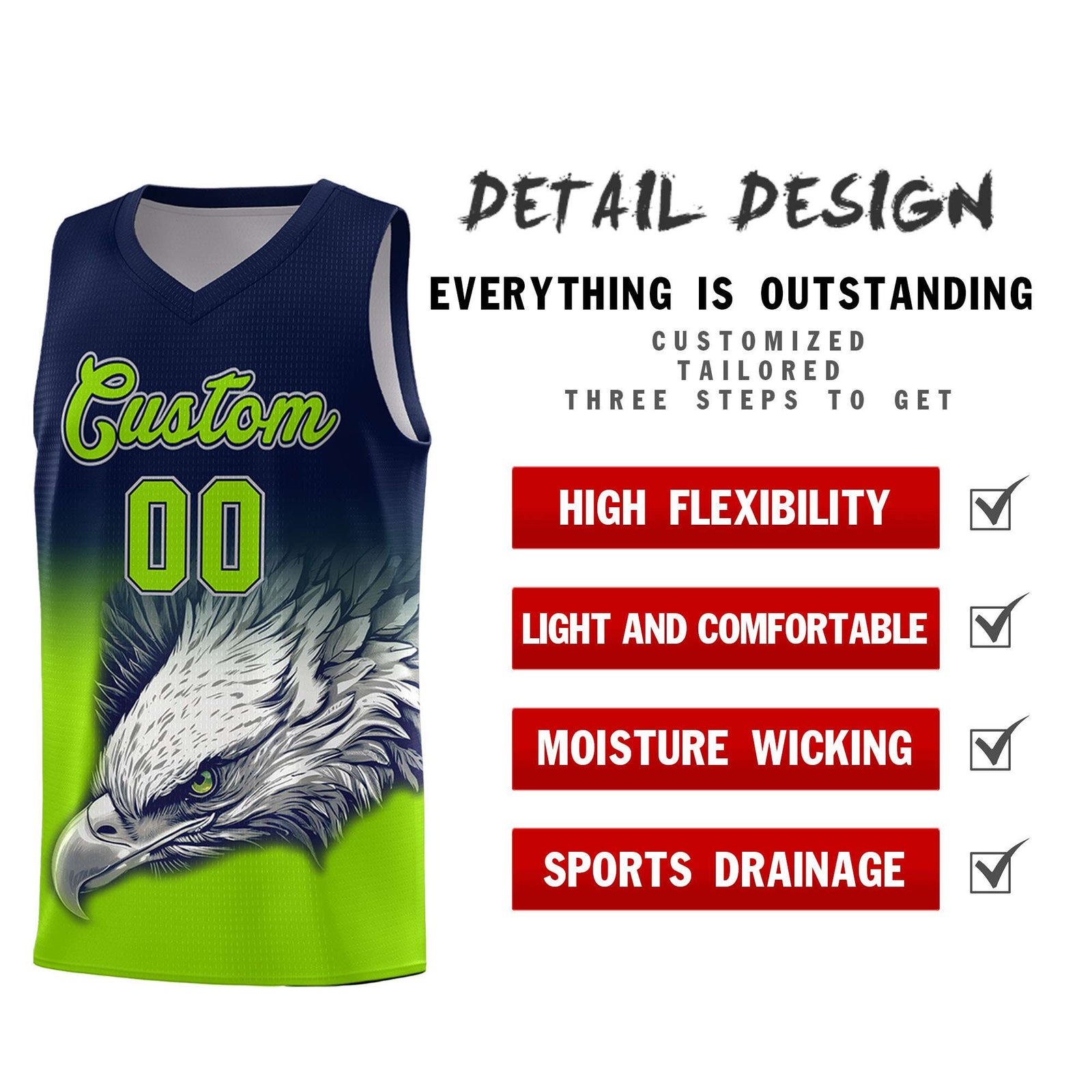 Custom Navy Red Basketball Kits with Eagle Pattern
