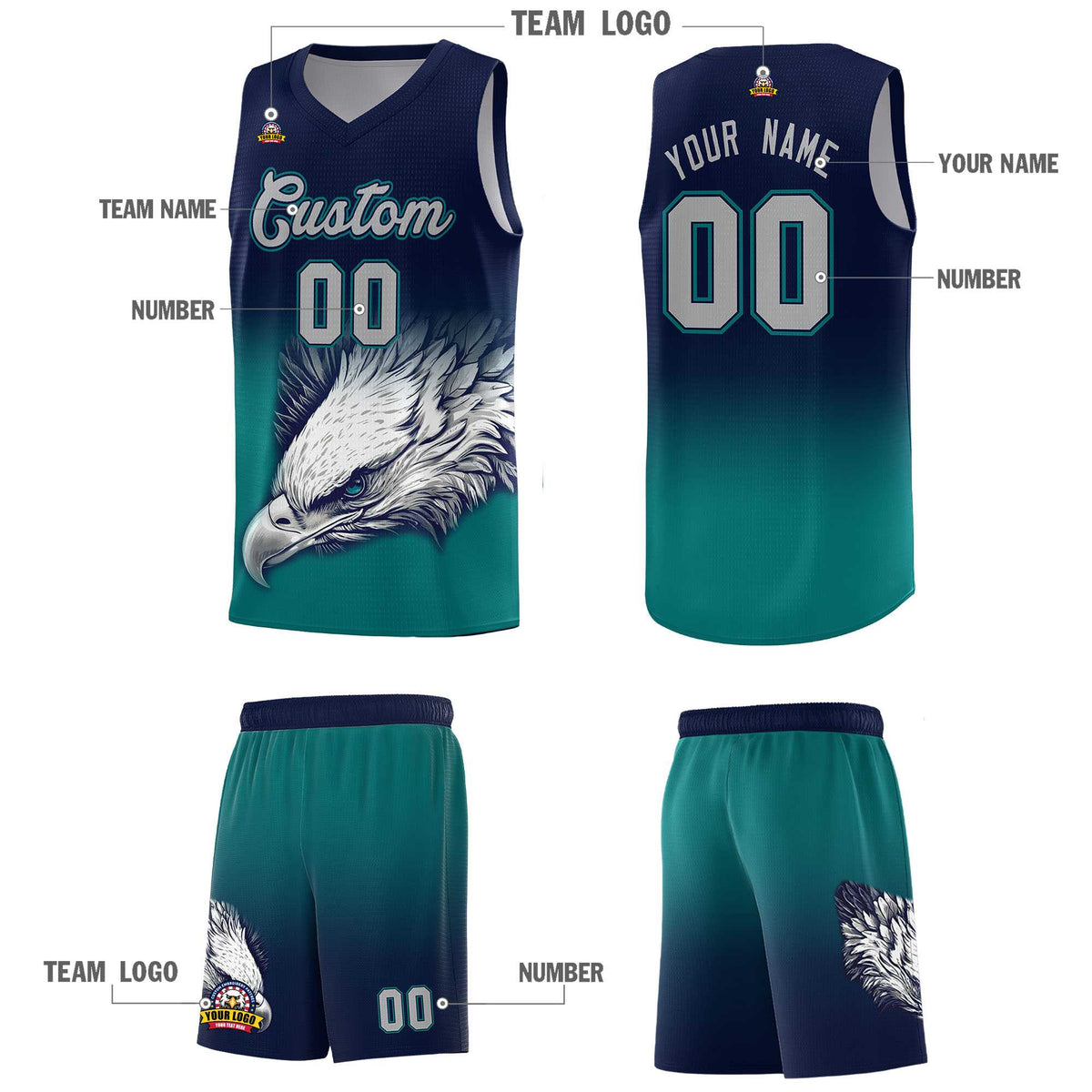 Custom Red Gray Basketball Kits with Eagle Pattern