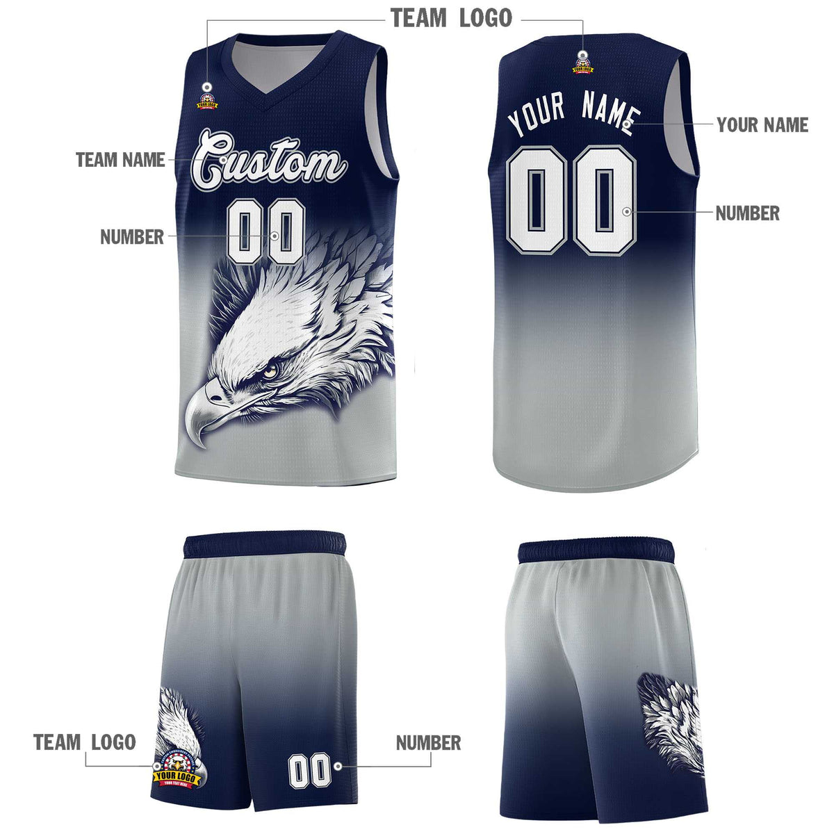 Custom Red Royal Basketball Kits with Eagle Pattern