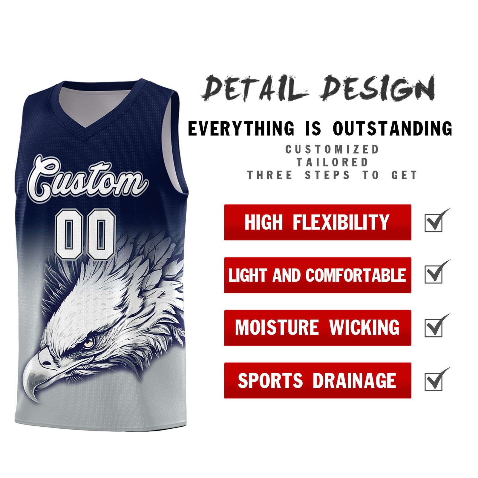 Custom Red Royal Basketball Kits with Eagle Pattern