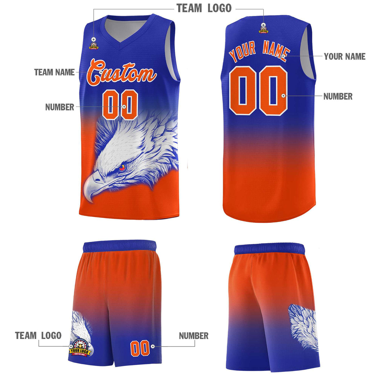 Custom Red Navy Basketball Kits with Eagle Pattern