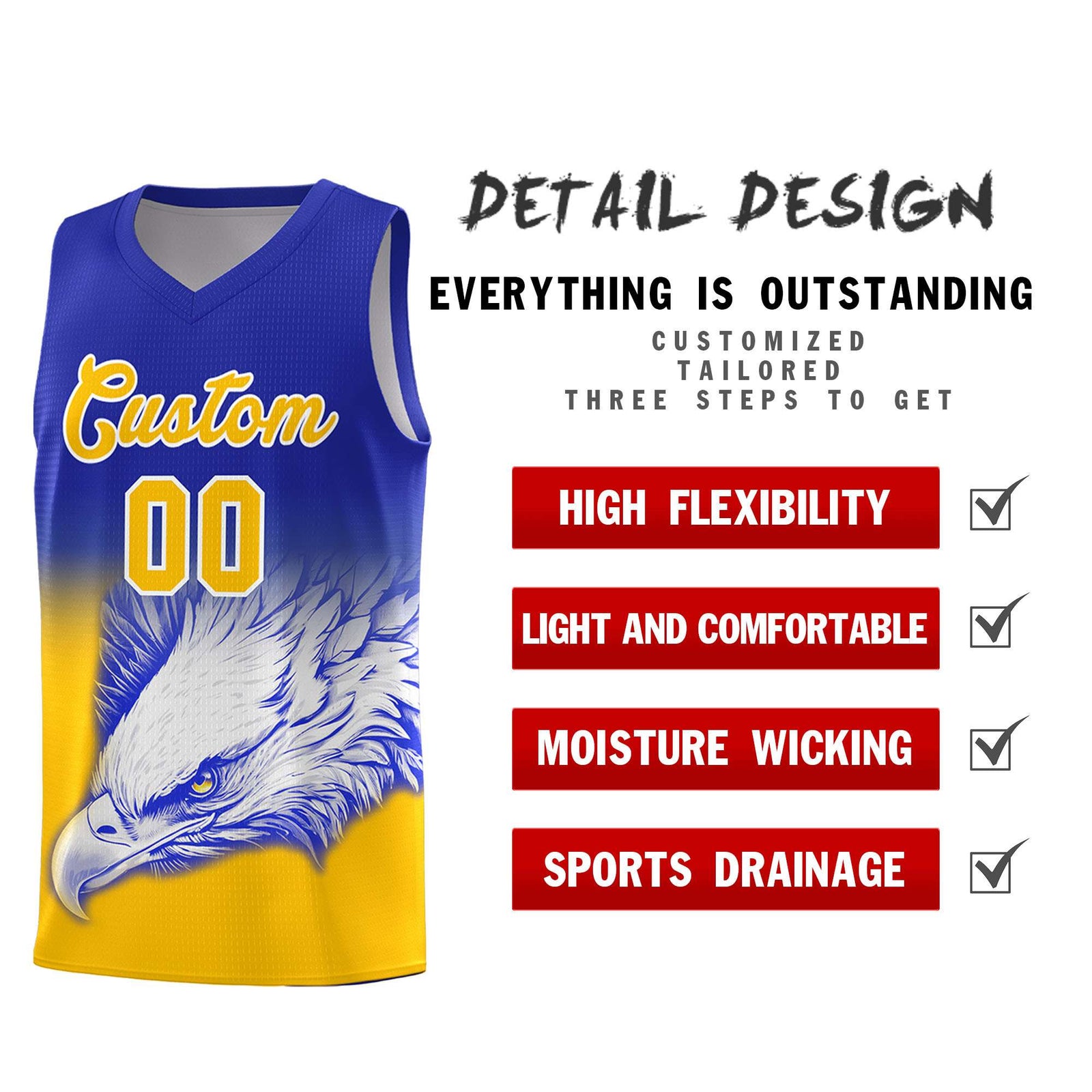 Custom Red Black Basketball Kits with Eagle Pattern