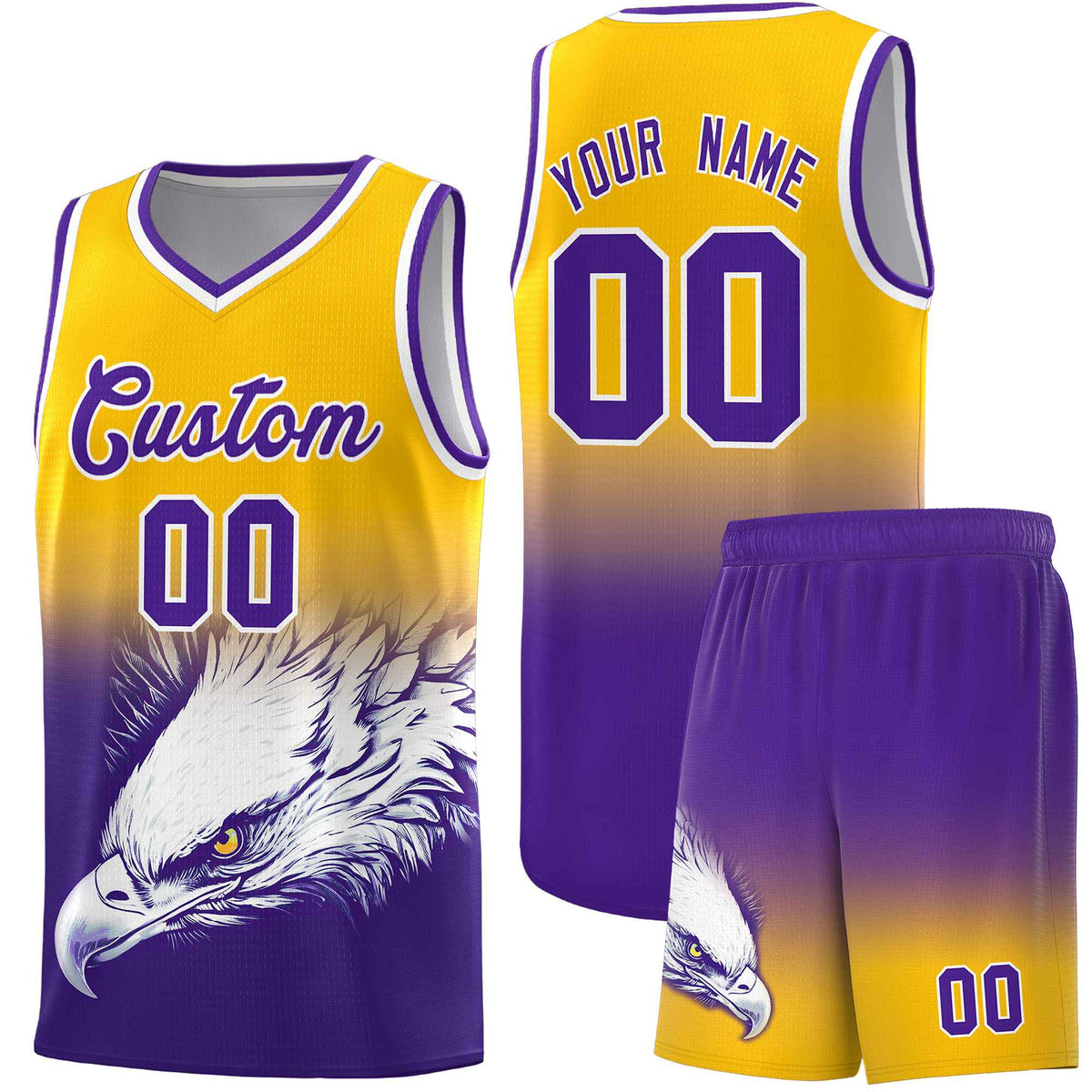 Custom Black Gray Basketball Kits with Eagle Pattern