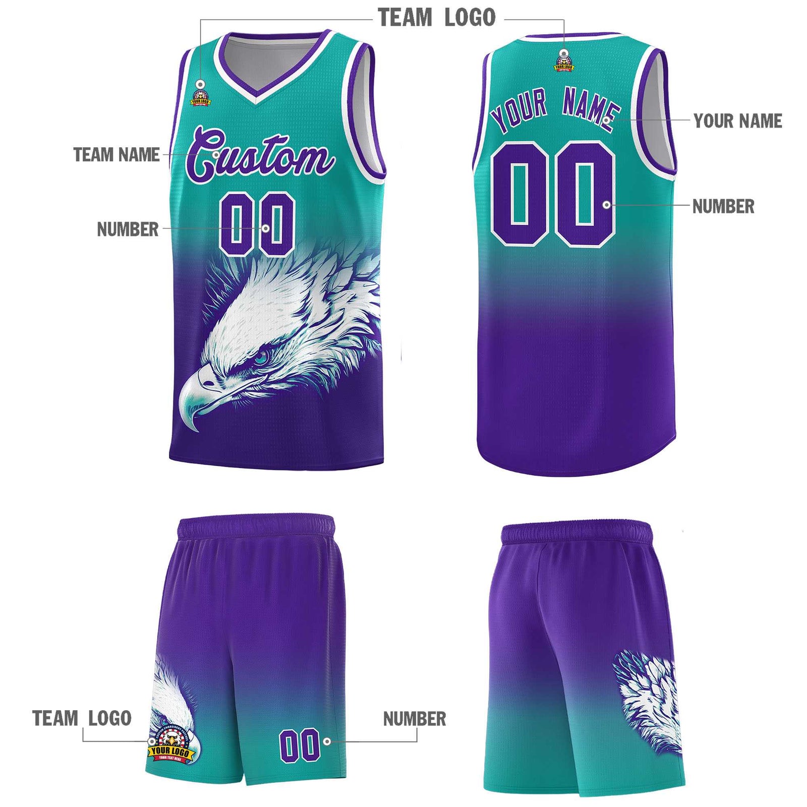 Custom Black Olive Basketball Kits with Eagle Pattern