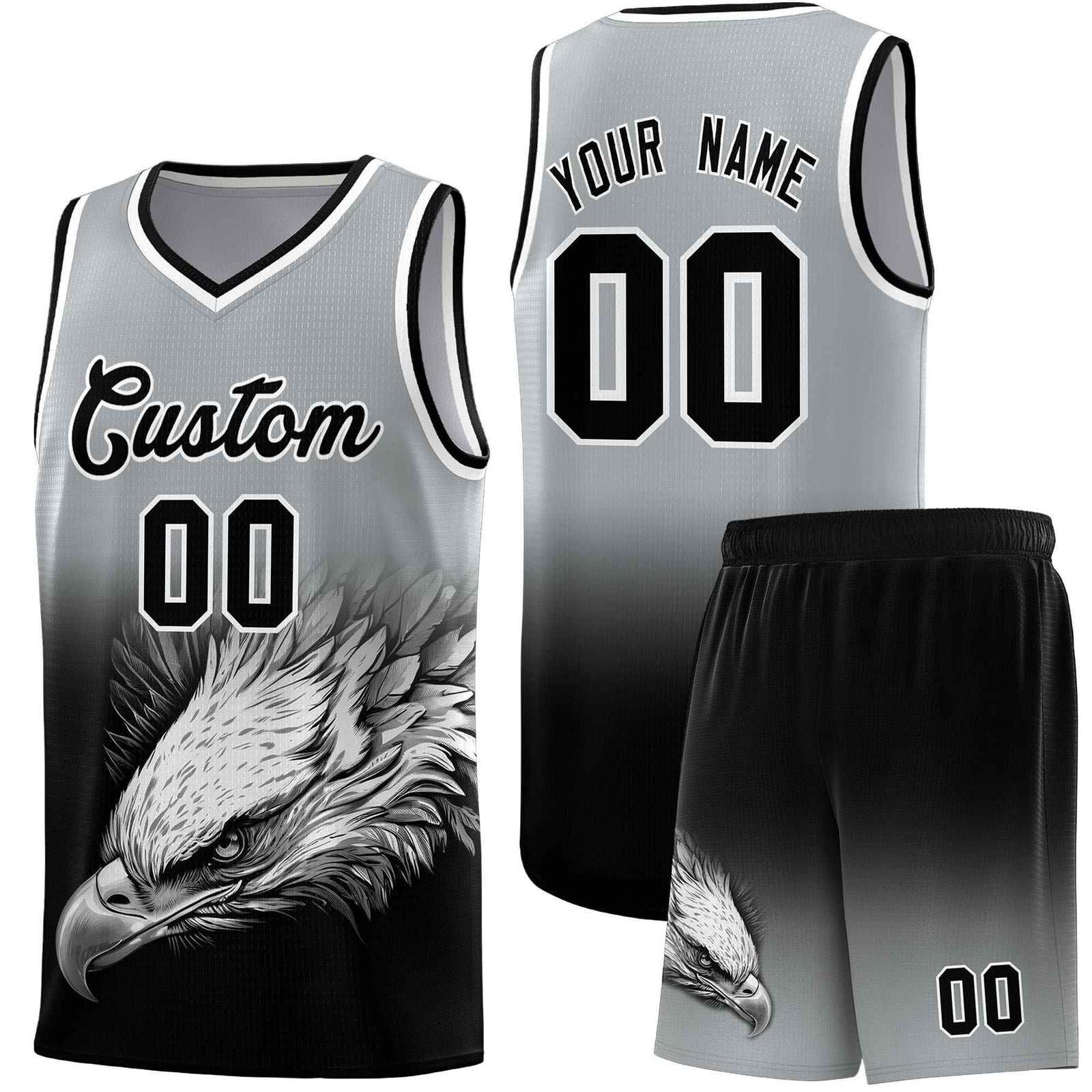 Custom Black Midnight Green Basketball Kits with Eagle Pattern
