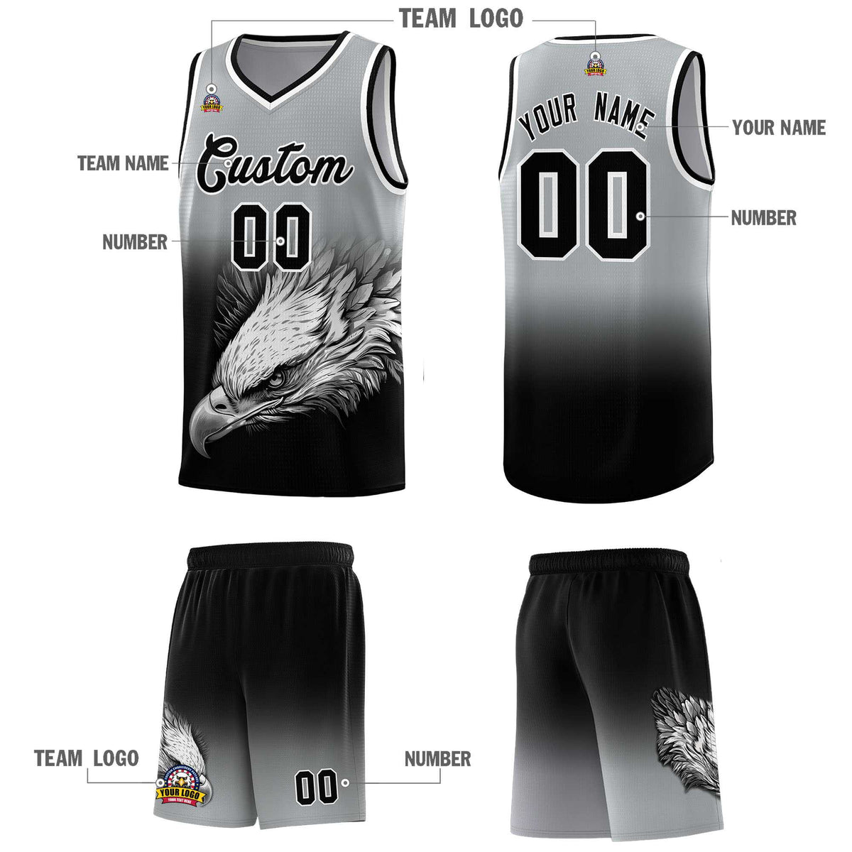 Custom Black Midnight Green Basketball Kits with Eagle Pattern