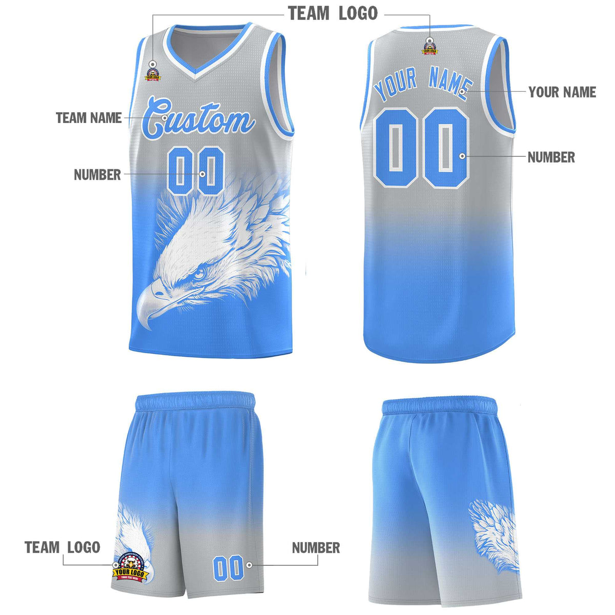 Custom Black Yellow Basketball Kits with Eagle Pattern