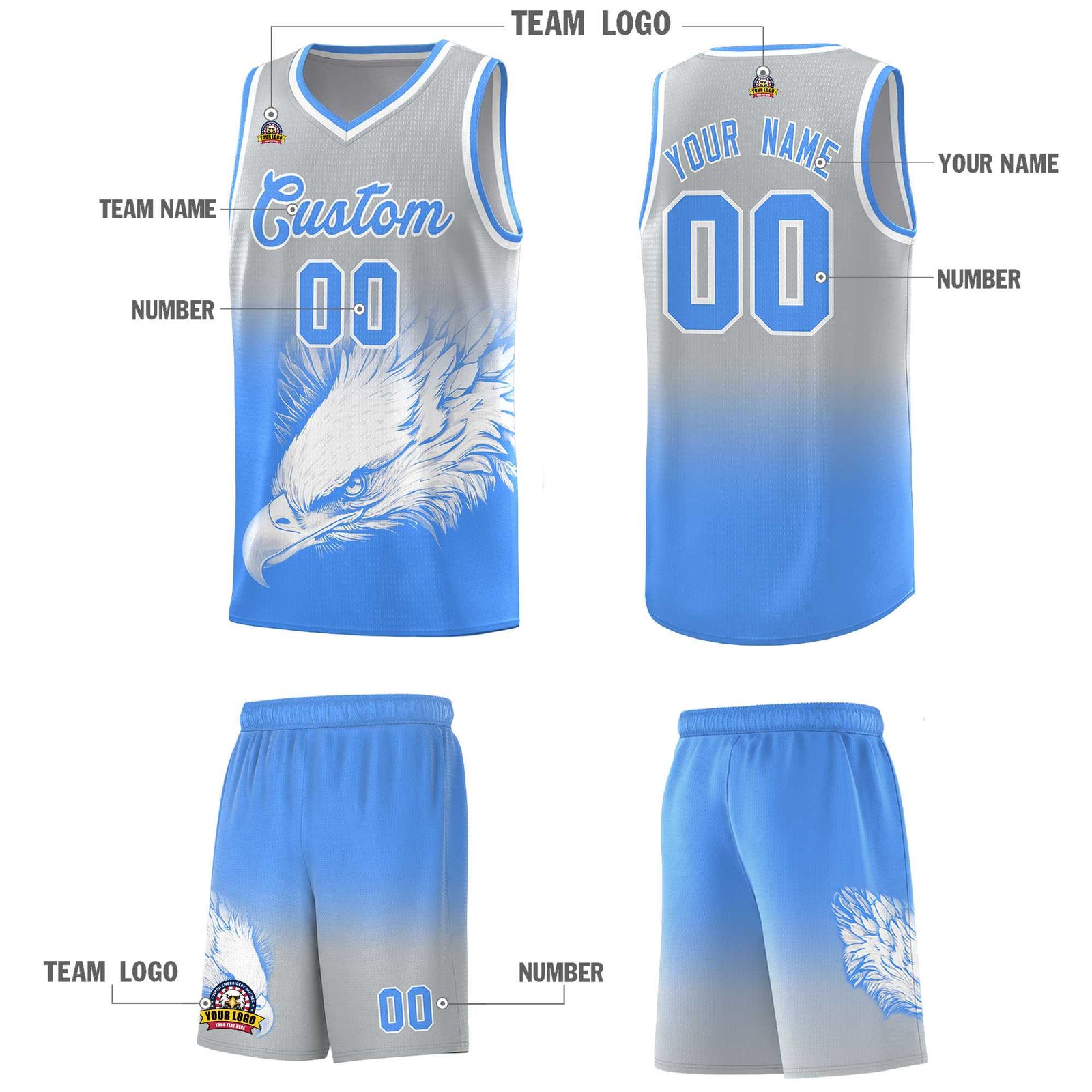 Custom Black Yellow Basketball Kits with Eagle Pattern