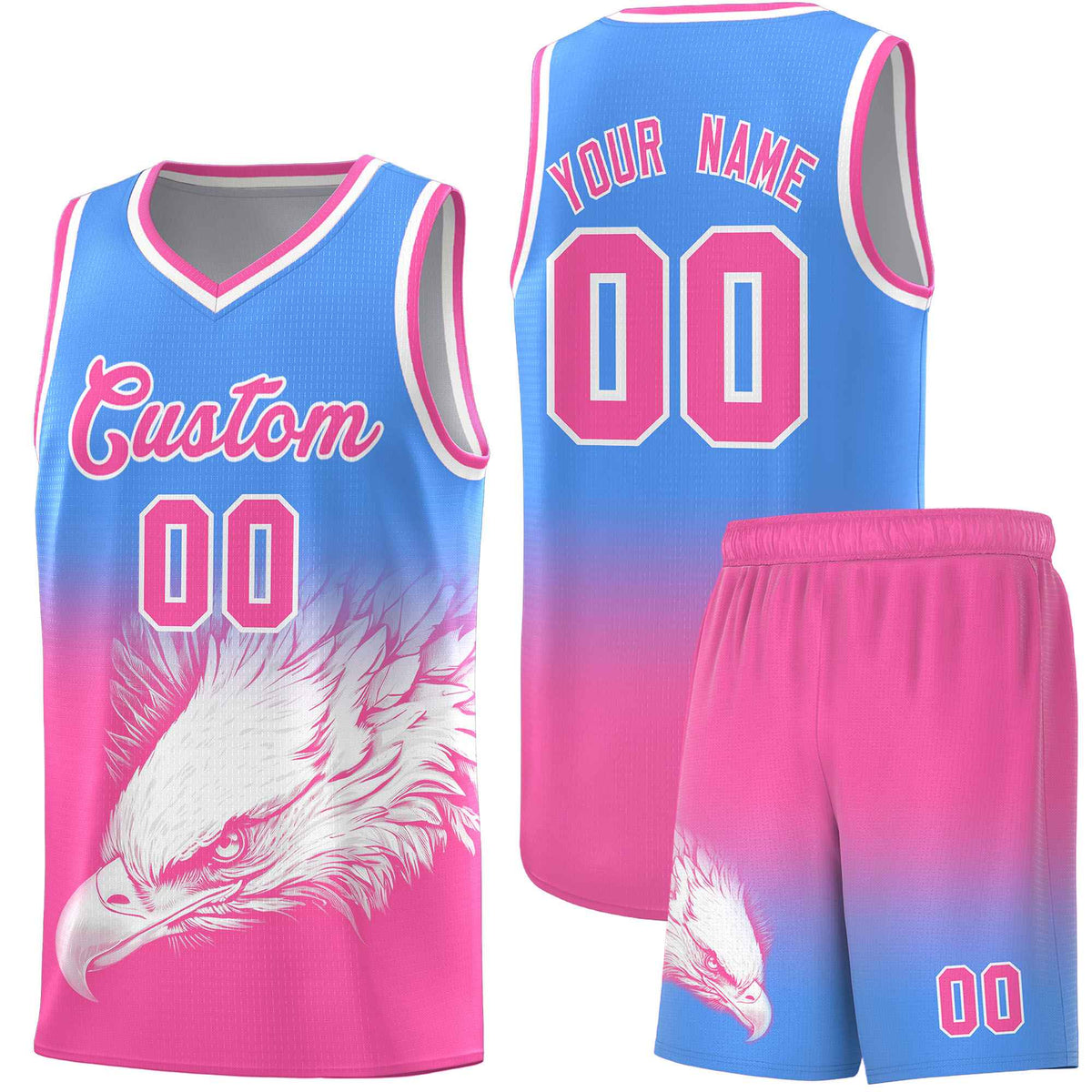 Custom Black Yellow Basketball Kits with Eagle Pattern