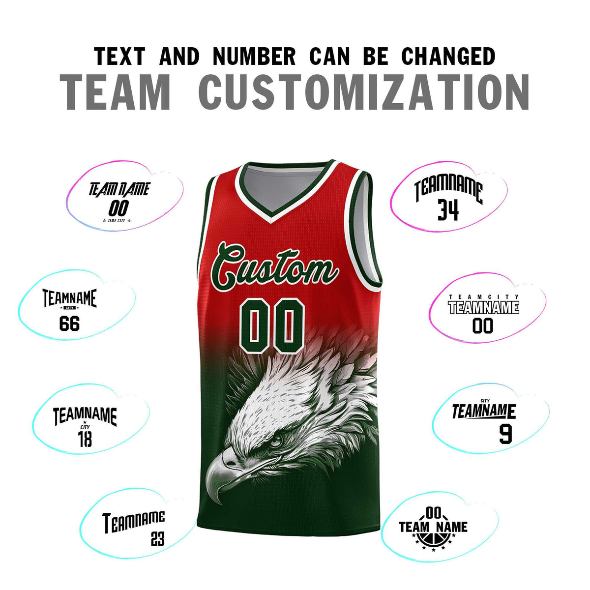 Custom Black Red Basketball Kits with Eagle Pattern