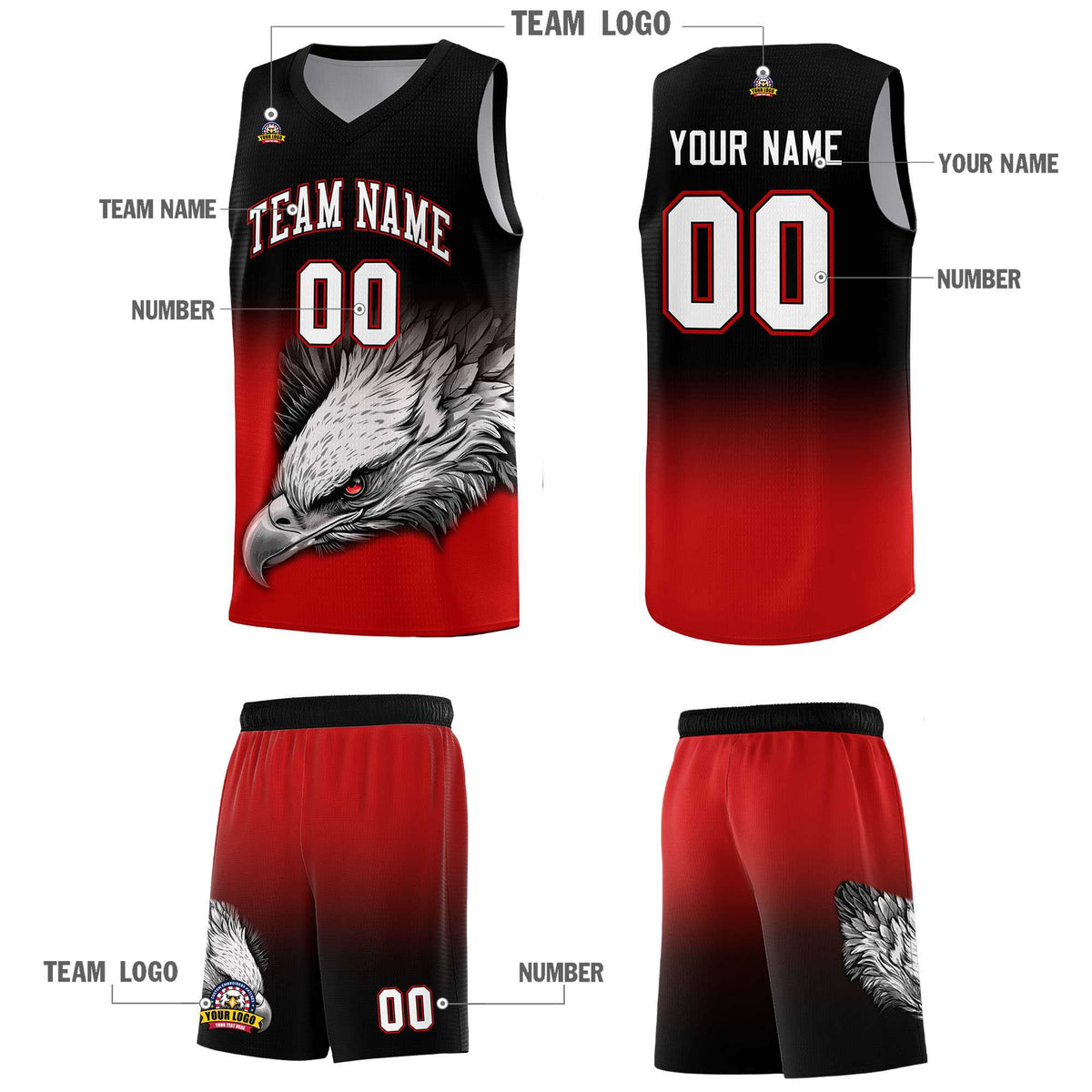 Custom Red Green Basketball Kits with Eagle Pattern