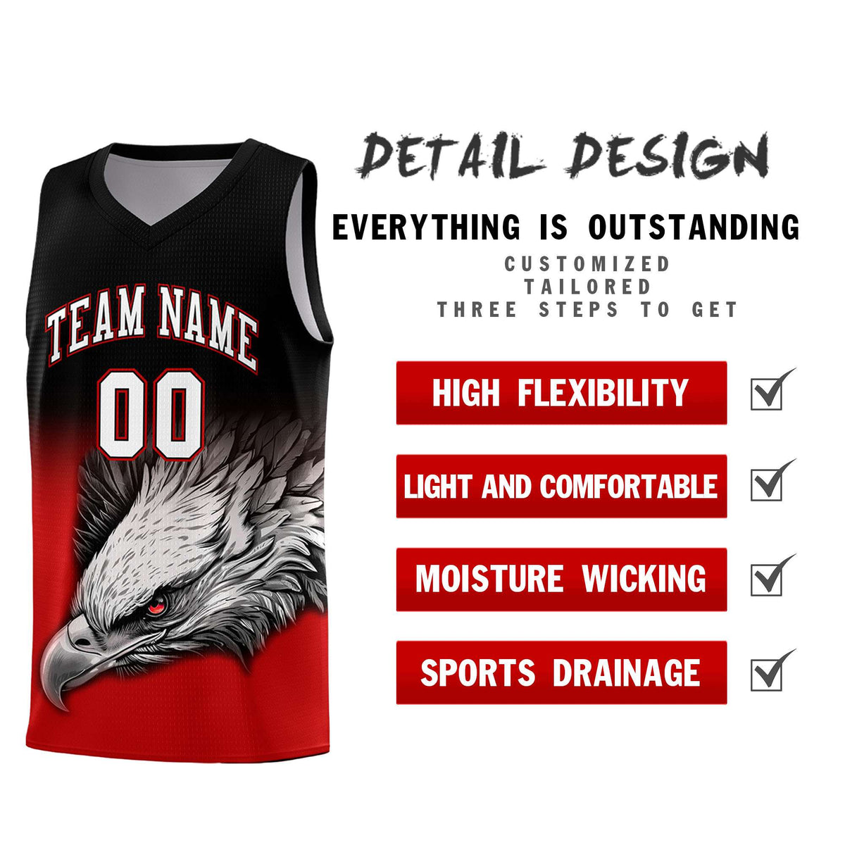 Custom Red Green Basketball Kits with Eagle Pattern