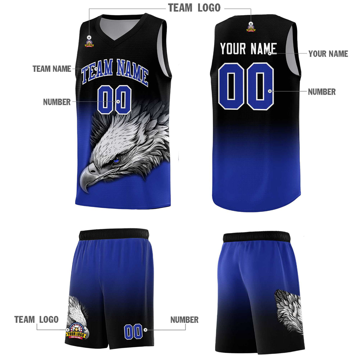 Custom Powder Blue Pink Basketball Kits with Eagle Pattern