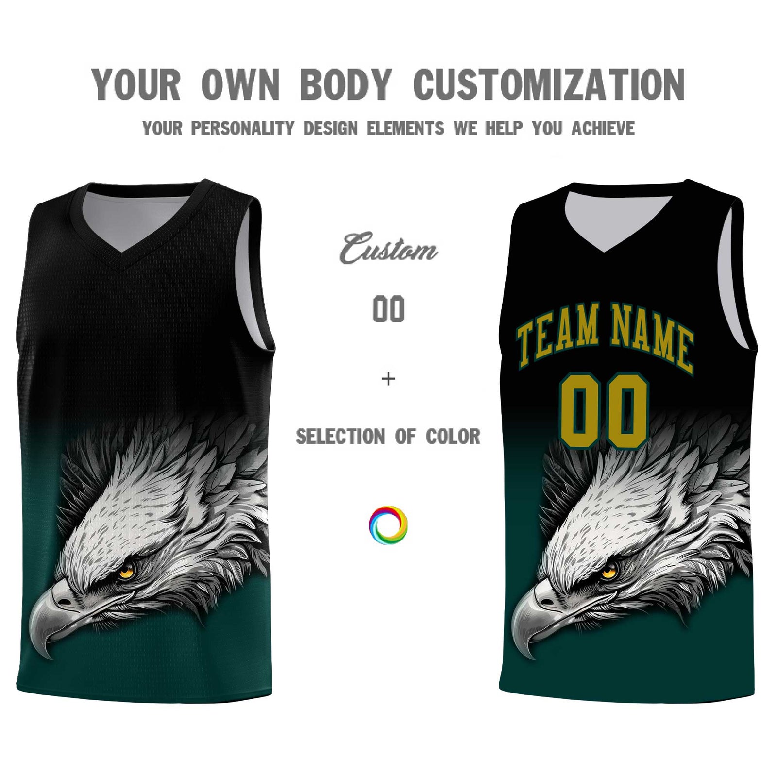 Custom Gray Black Basketball Kits with Eagle Pattern