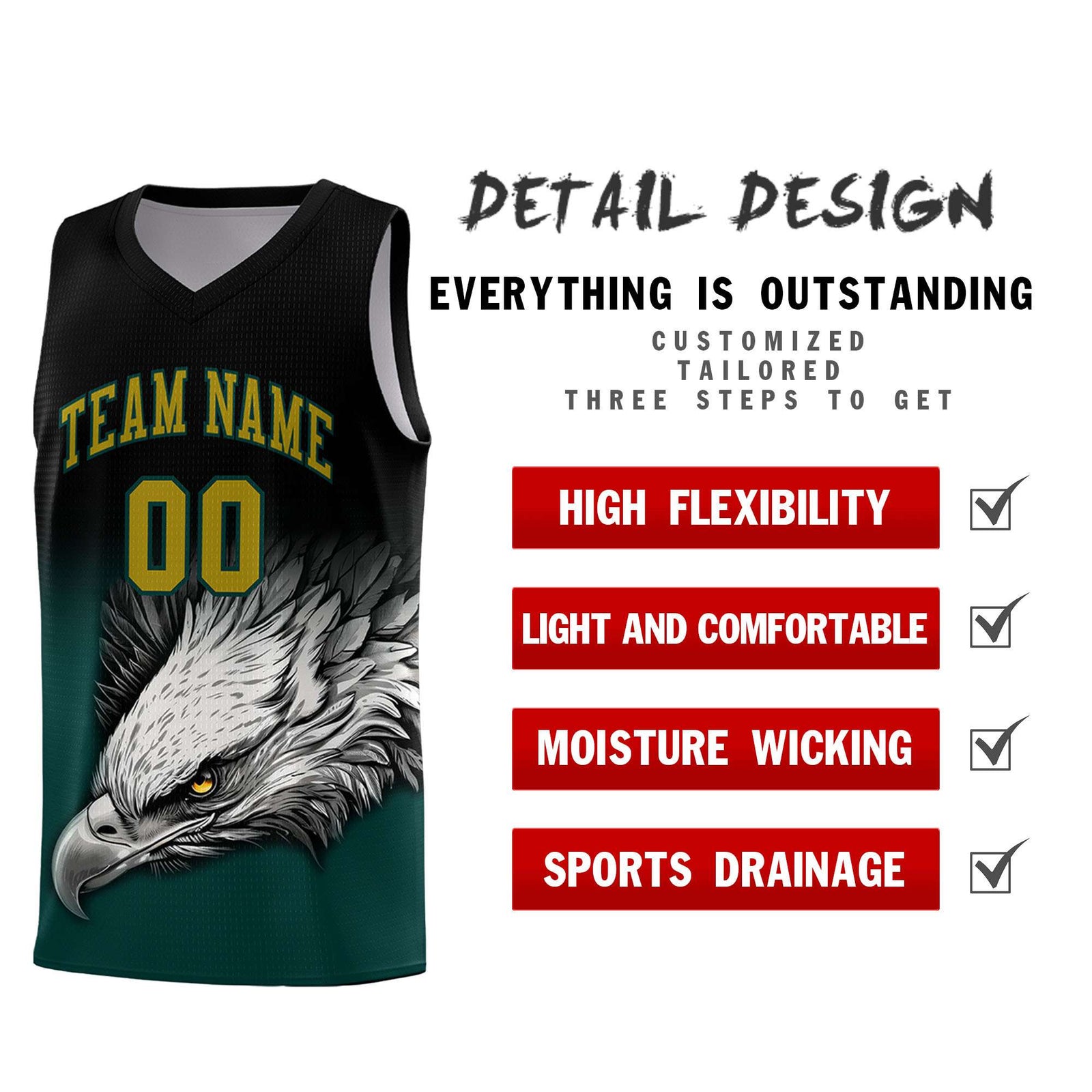 Custom Gray Black Basketball Kits with Eagle Pattern