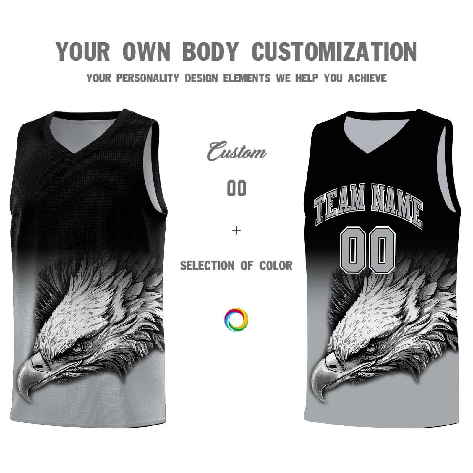 Custom Yellow Purple Basketball Kits with Eagle Pattern