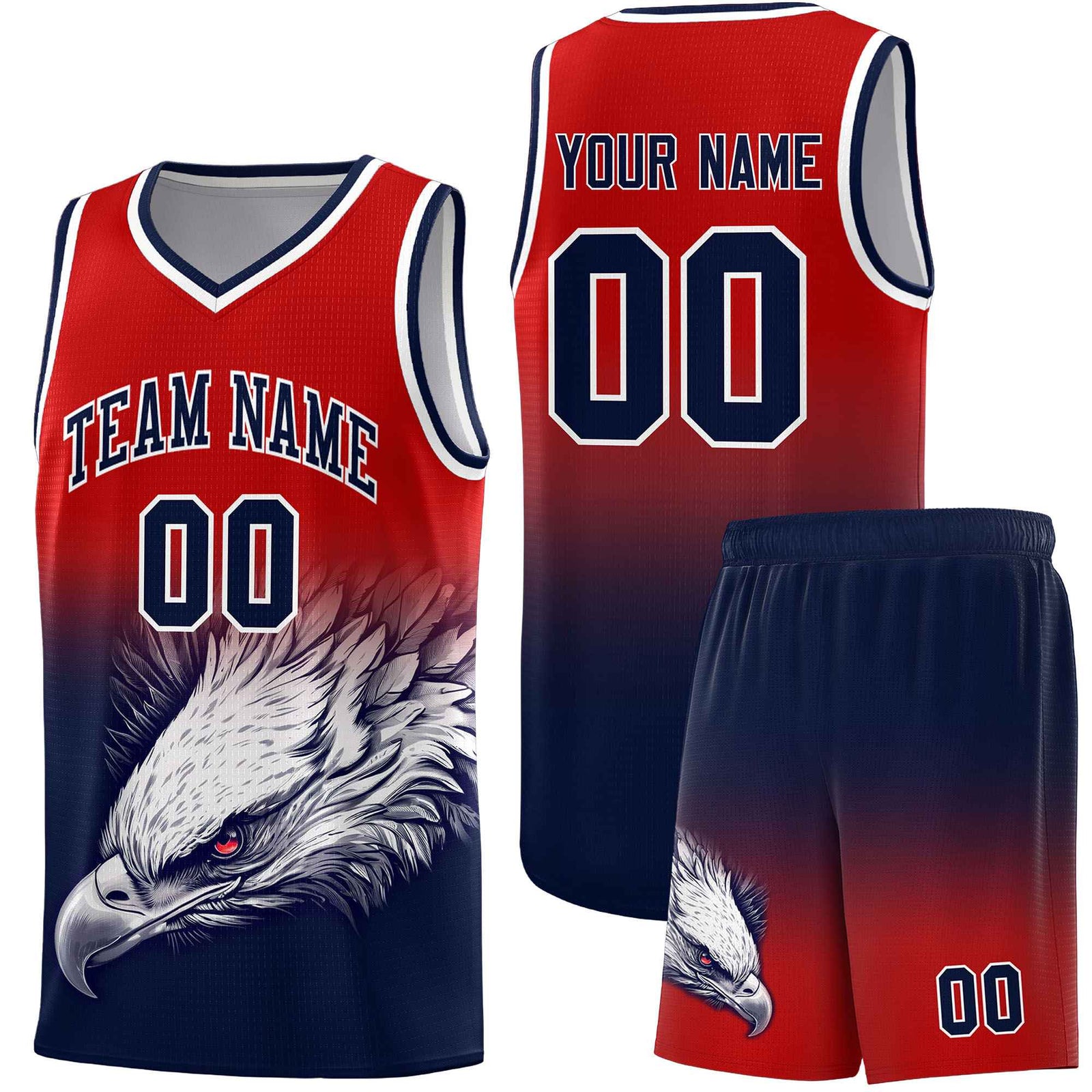 Custom Royal Orange Basketball Kits with Eagle Pattern