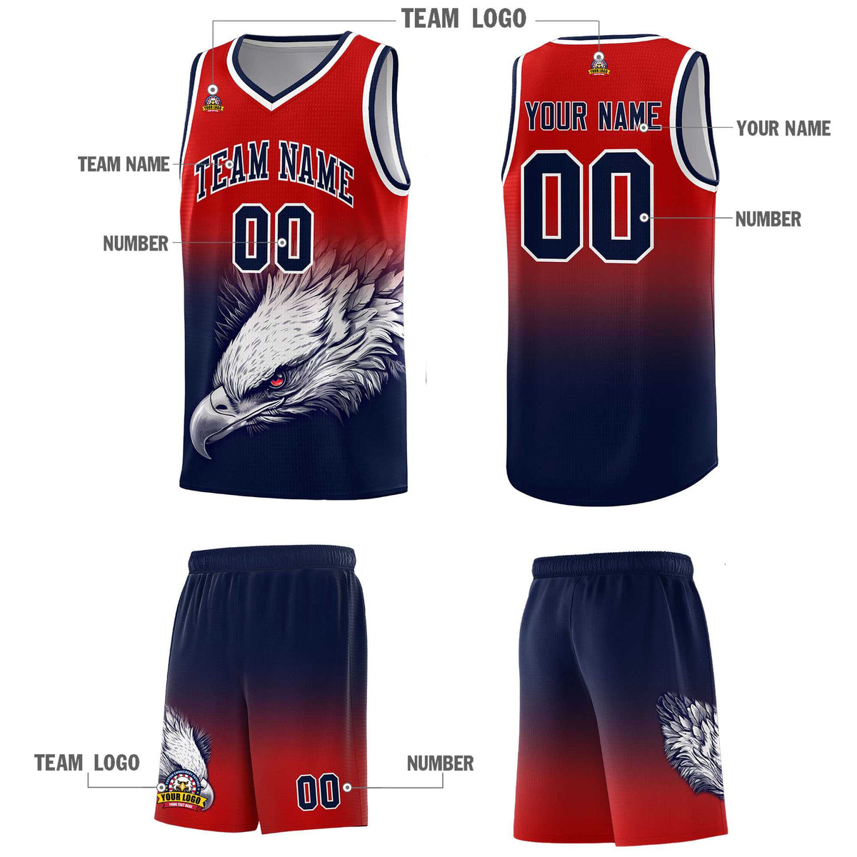 Custom Royal Orange Basketball Kits with Eagle Pattern