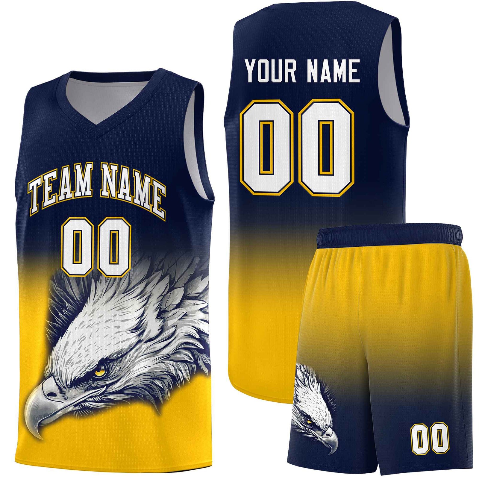Custom Navy Orange Basketball Kits with Eagle Pattern