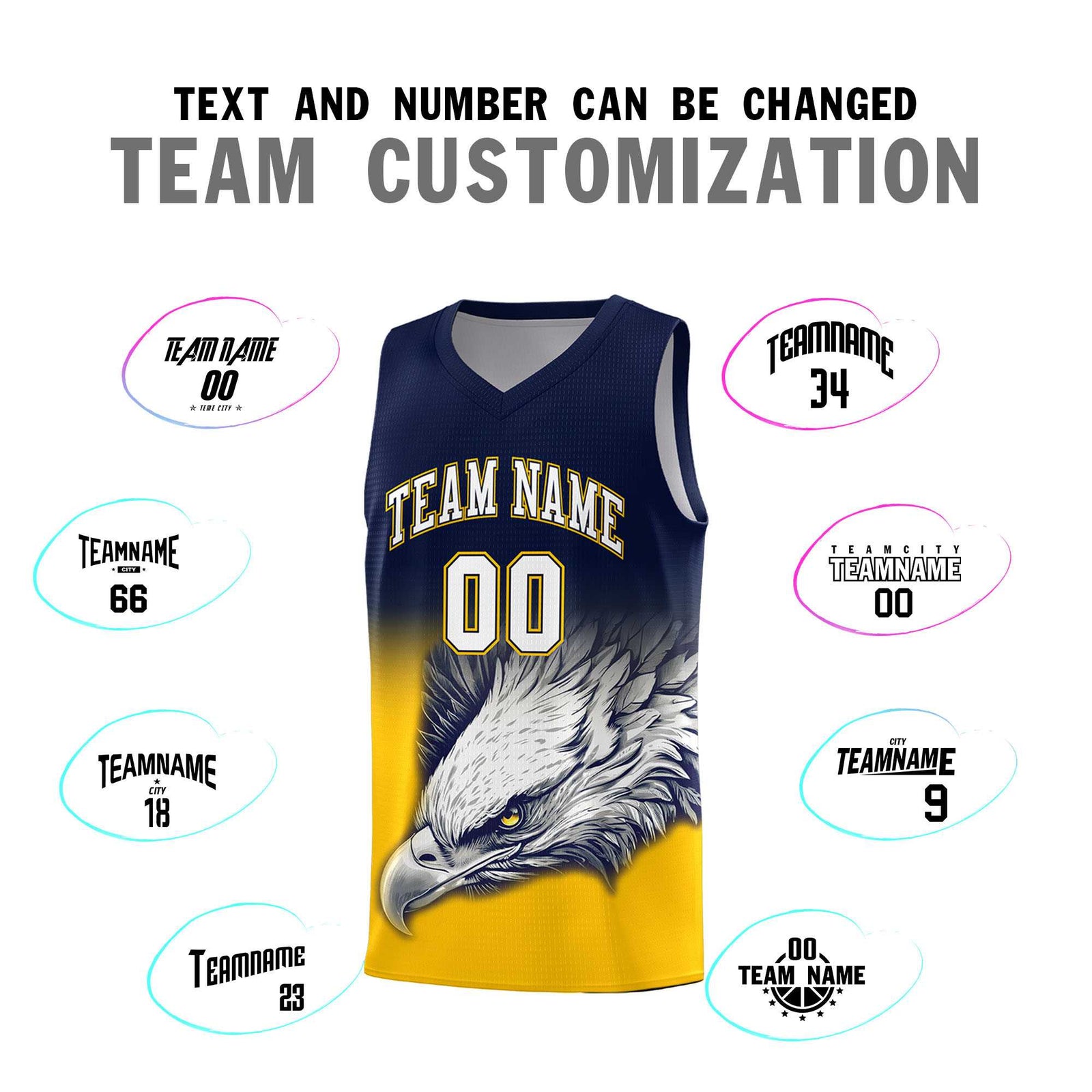 Custom Navy Orange Basketball Kits with Eagle Pattern