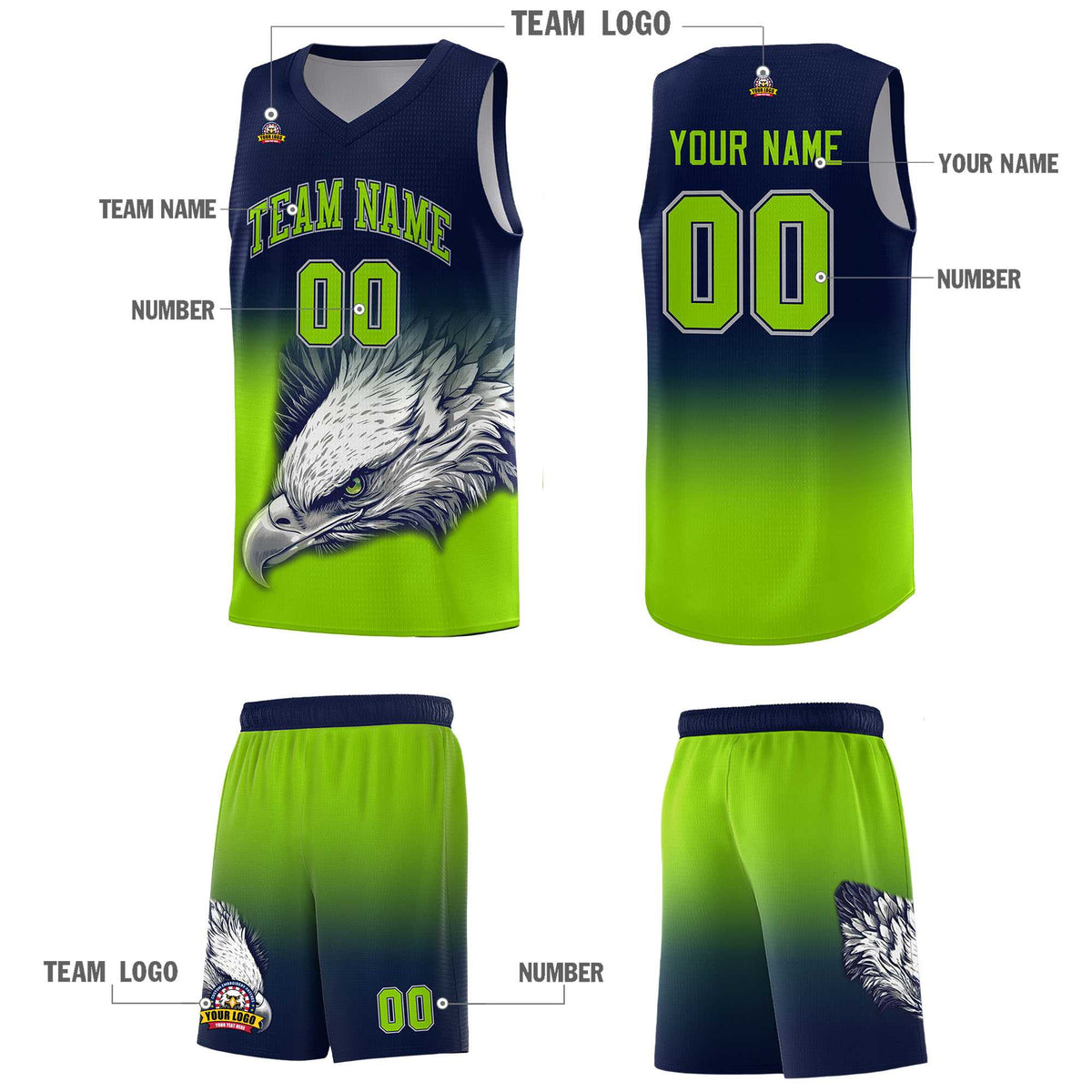 Custom Navy Red Basketball Kits with Eagle Pattern