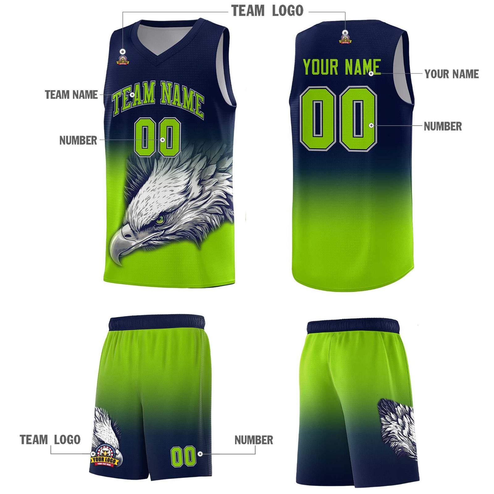 Custom Navy Red Basketball Kits with Eagle Pattern