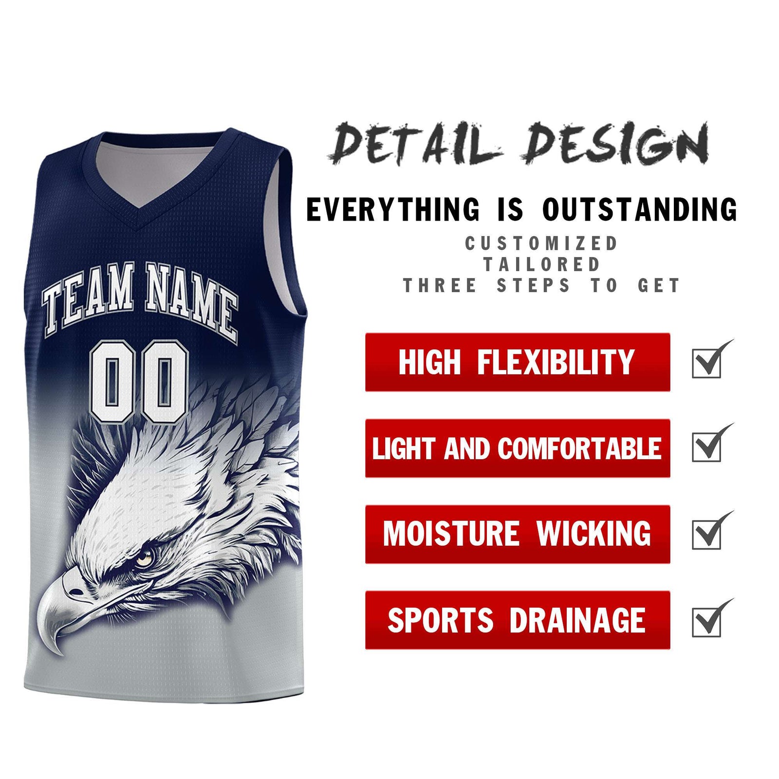 Custom Red Royal Basketball Kits with Eagle Pattern