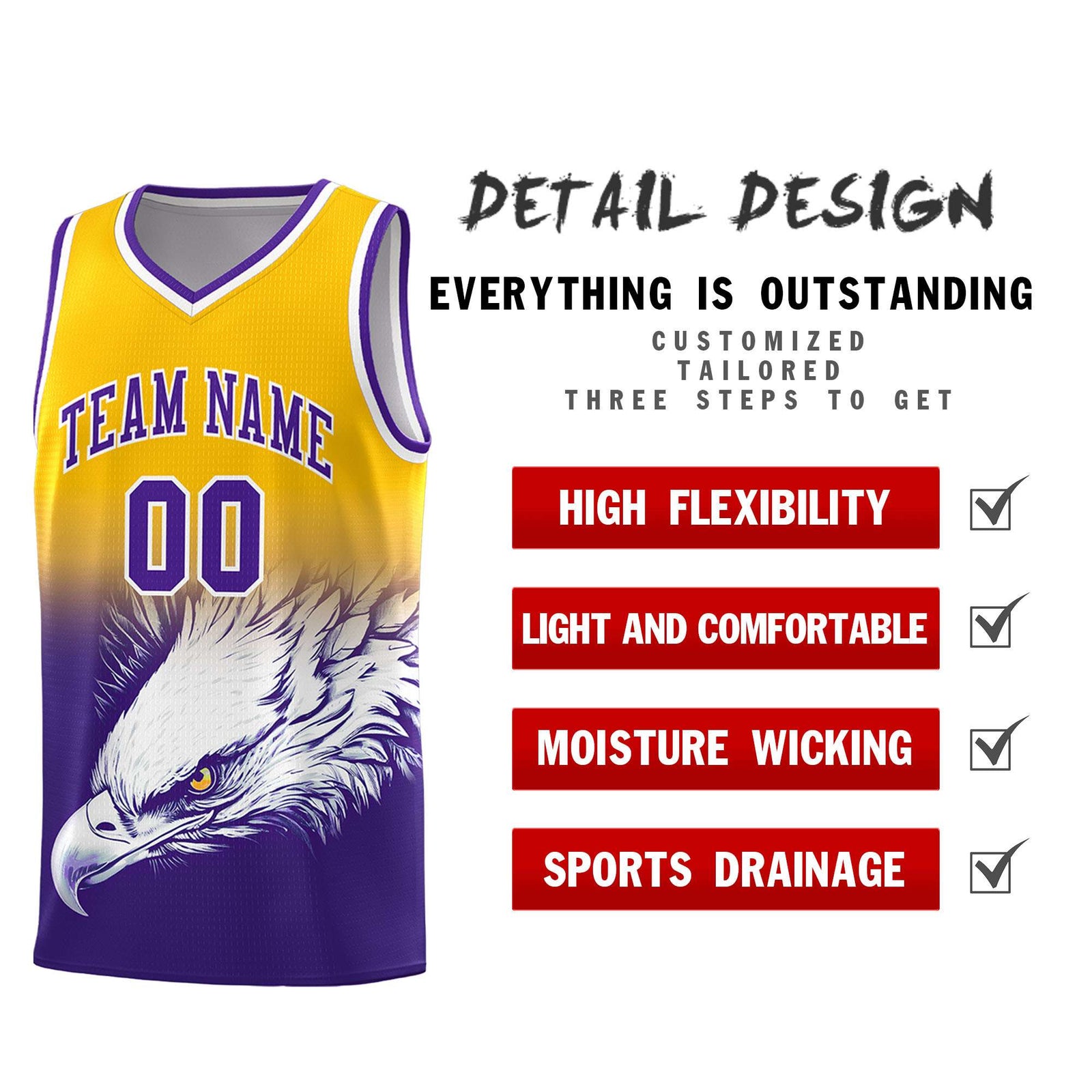 Custom Black Gray Basketball Kits with Eagle Pattern