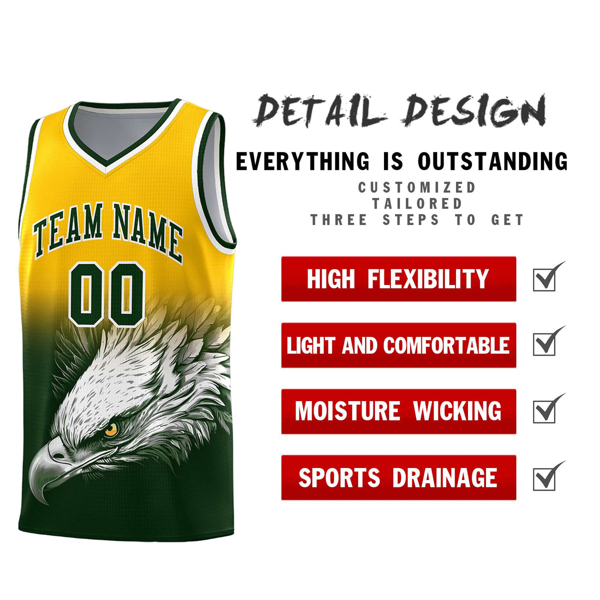 Custom Black Orange Basketball Kits with Eagle Pattern