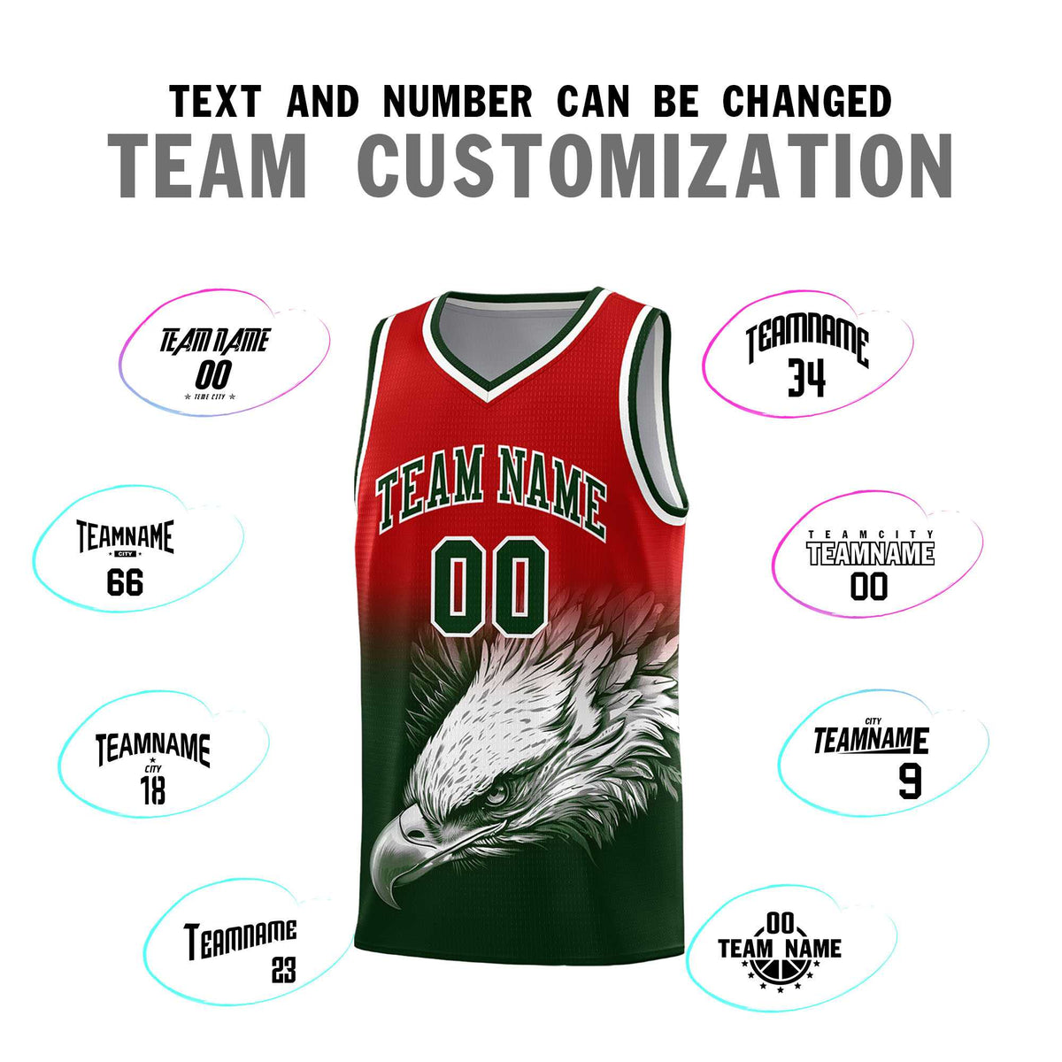 Custom Black Red Basketball Kits with Eagle Pattern