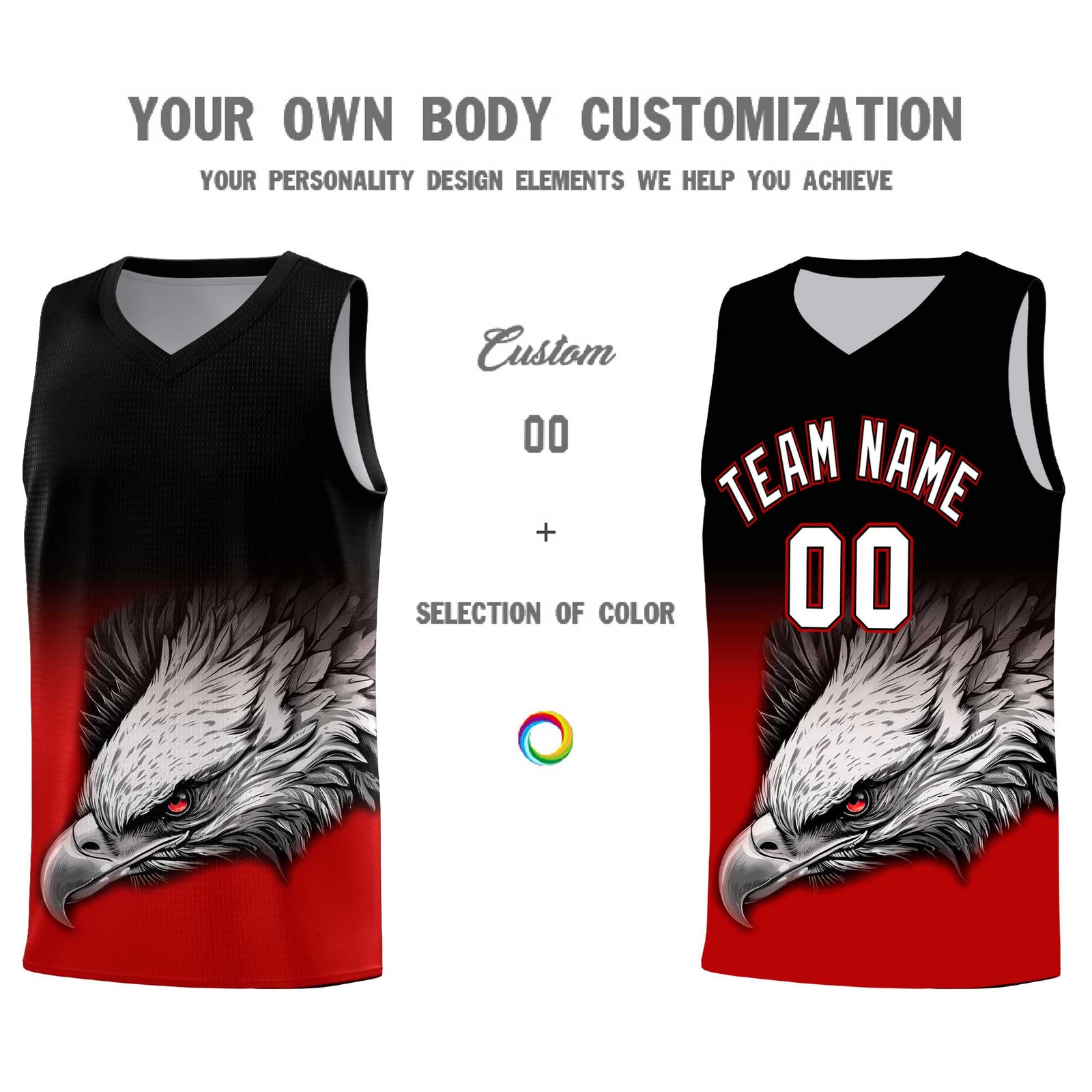 Custom Red Green Basketball Kits with Eagle Pattern