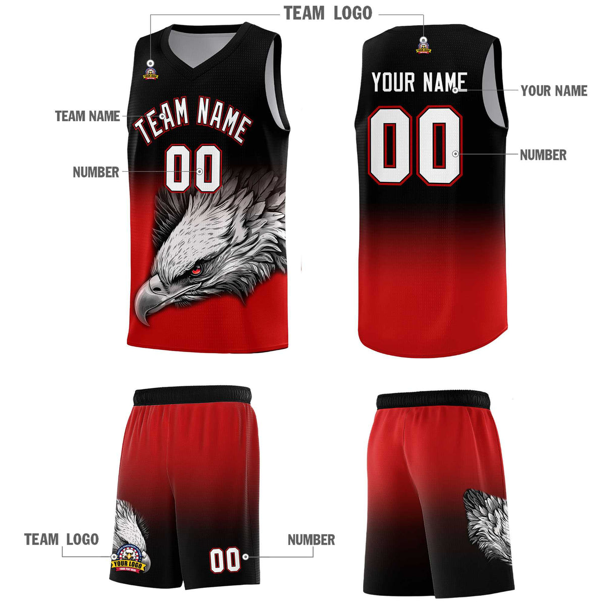 Custom Red Green Basketball Kits with Eagle Pattern