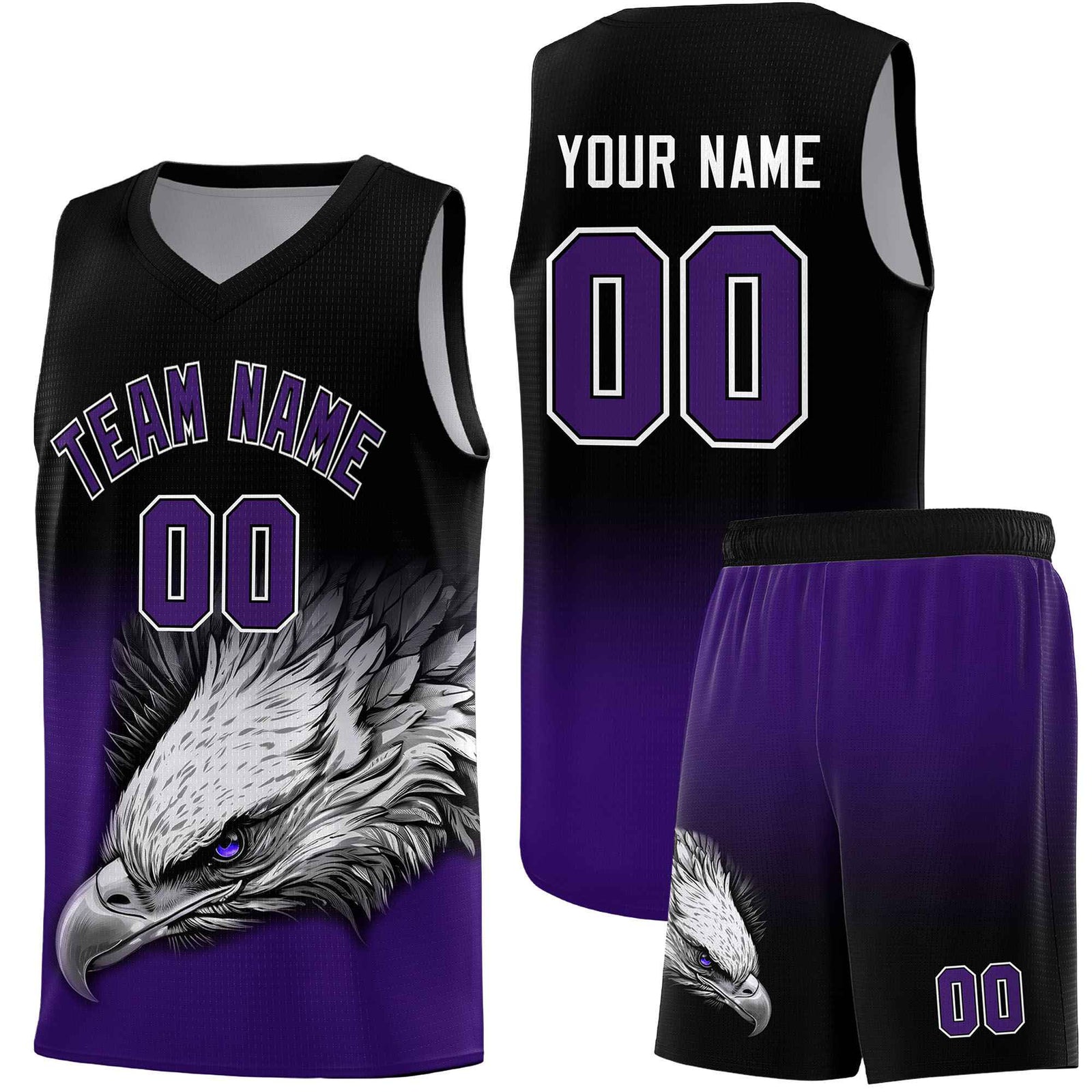 Custom Gray Purple Basketball Kits with Eagle Pattern