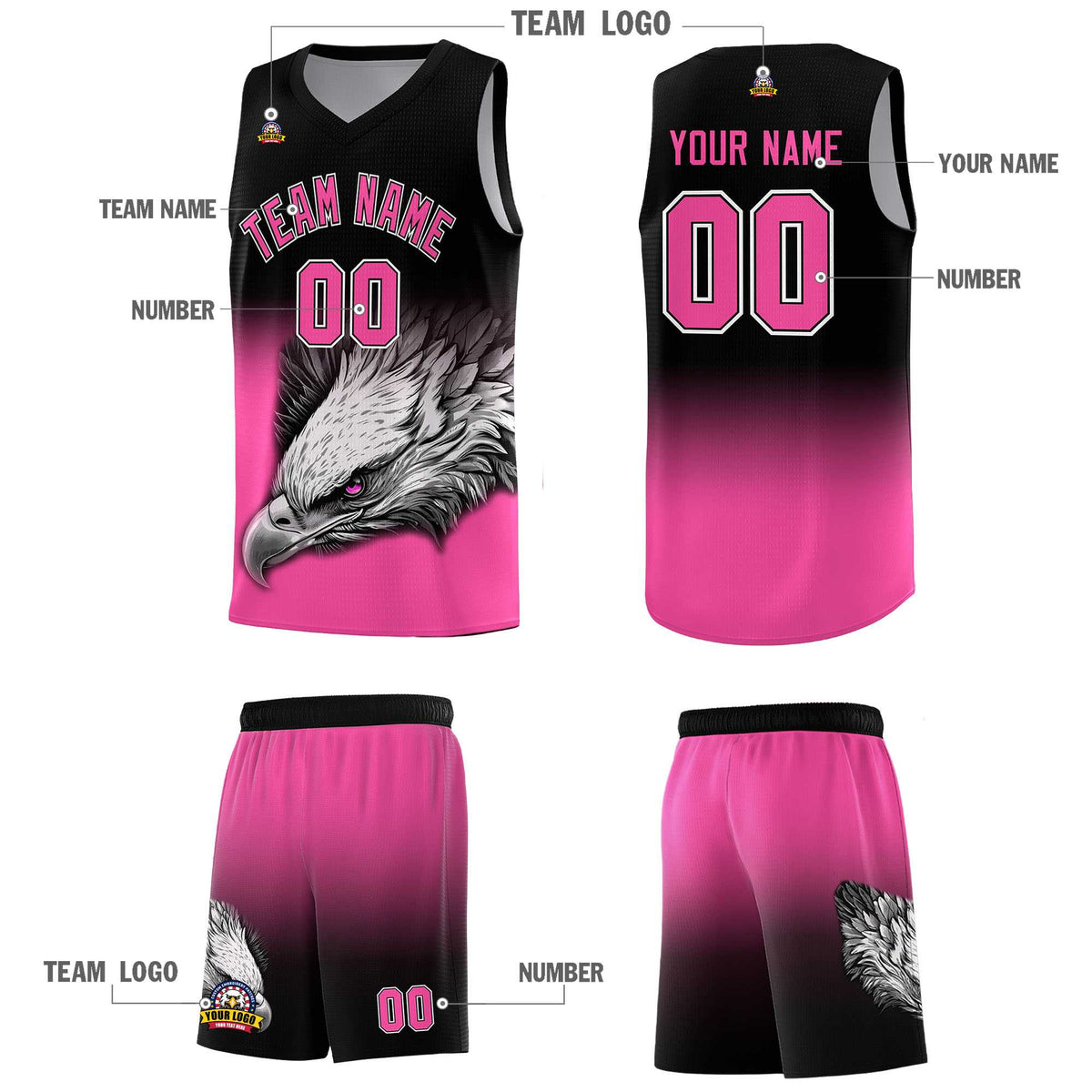 Custom Orange Purple Basketball Kits with Eagle Pattern