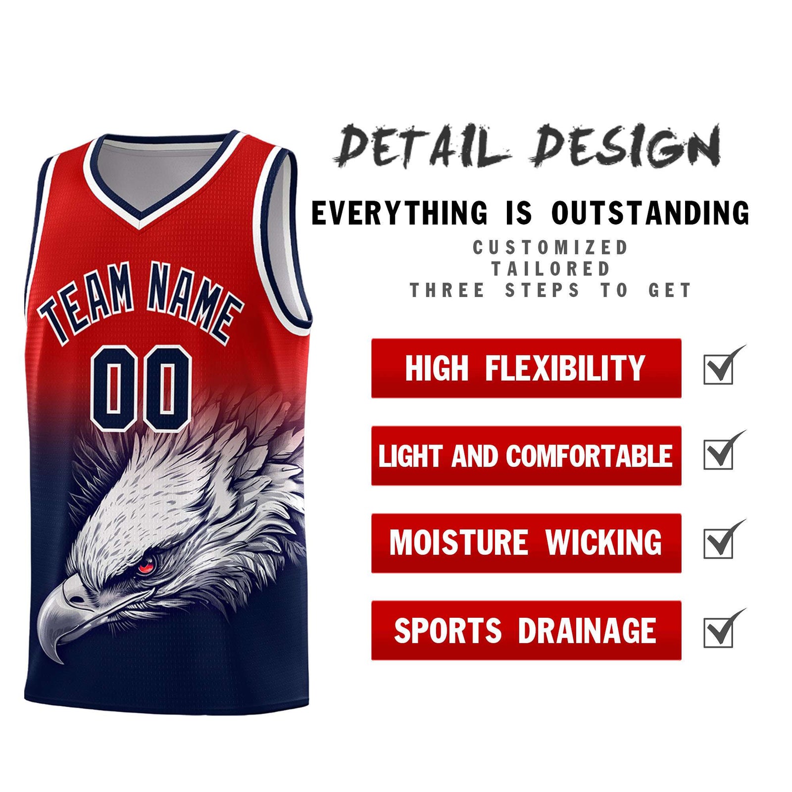 Custom Royal Orange Basketball Kits with Eagle Pattern