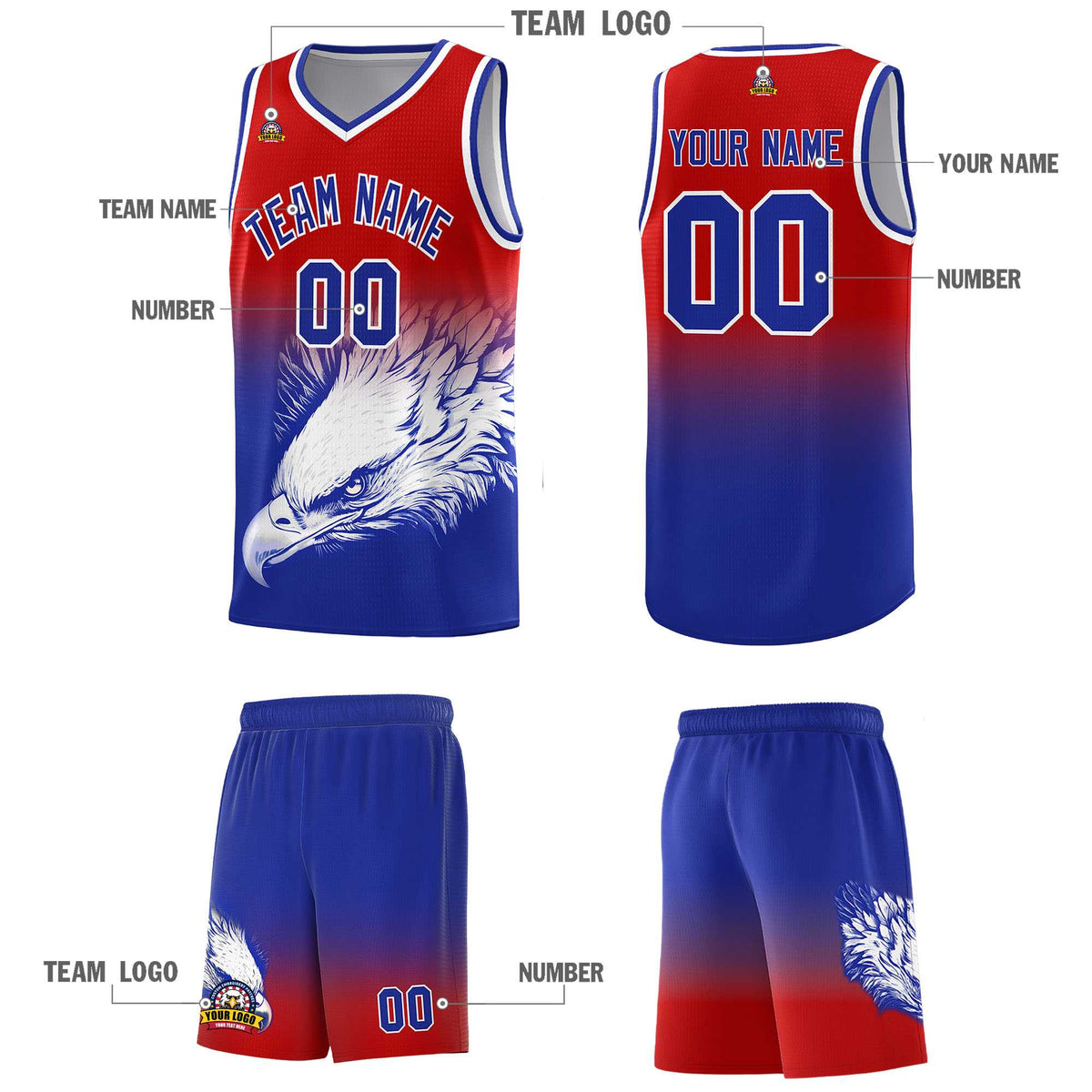 Custom Navy Gray Basketball Kits with Eagle Pattern