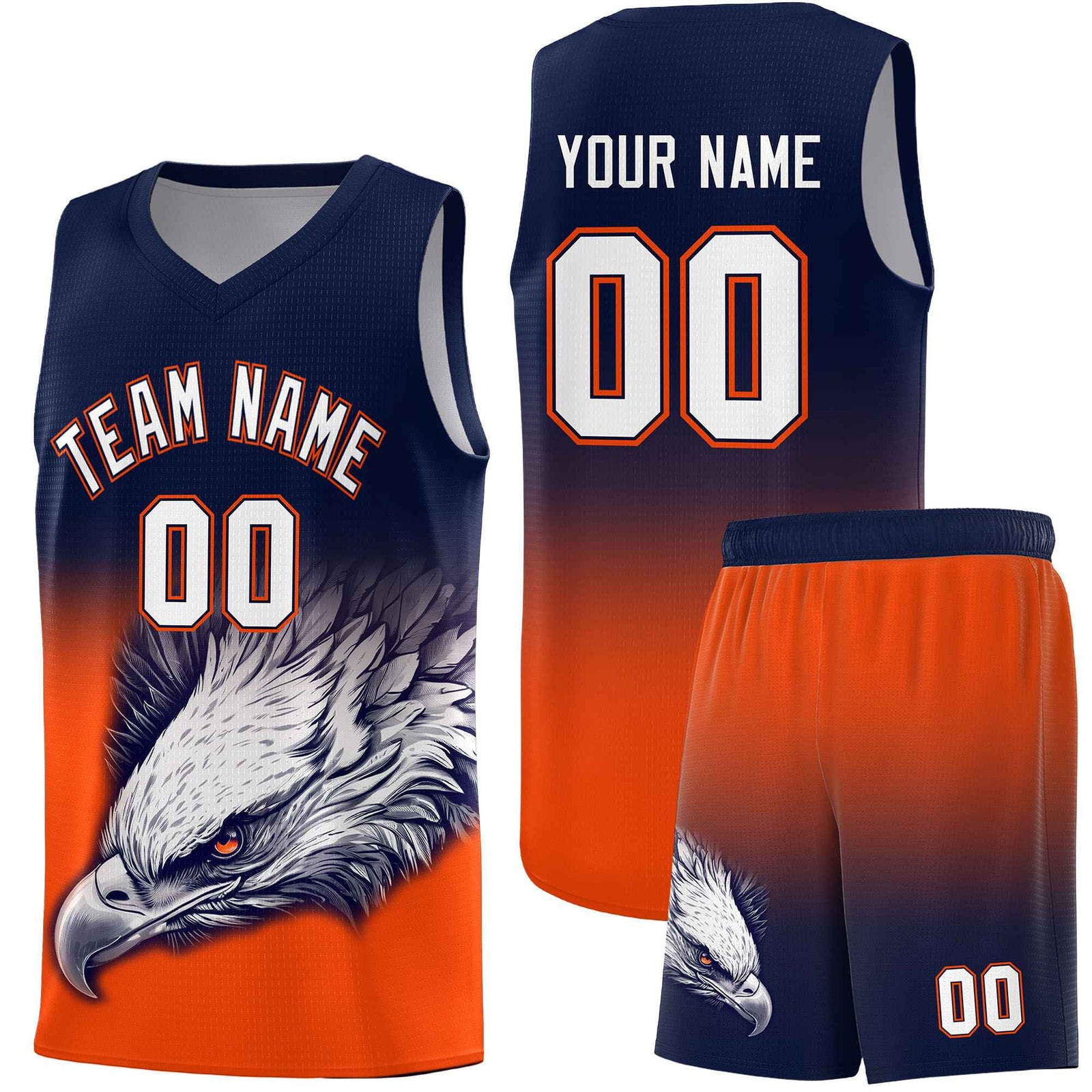 Custom Navy Yellow Basketball Kits with Eagle Pattern