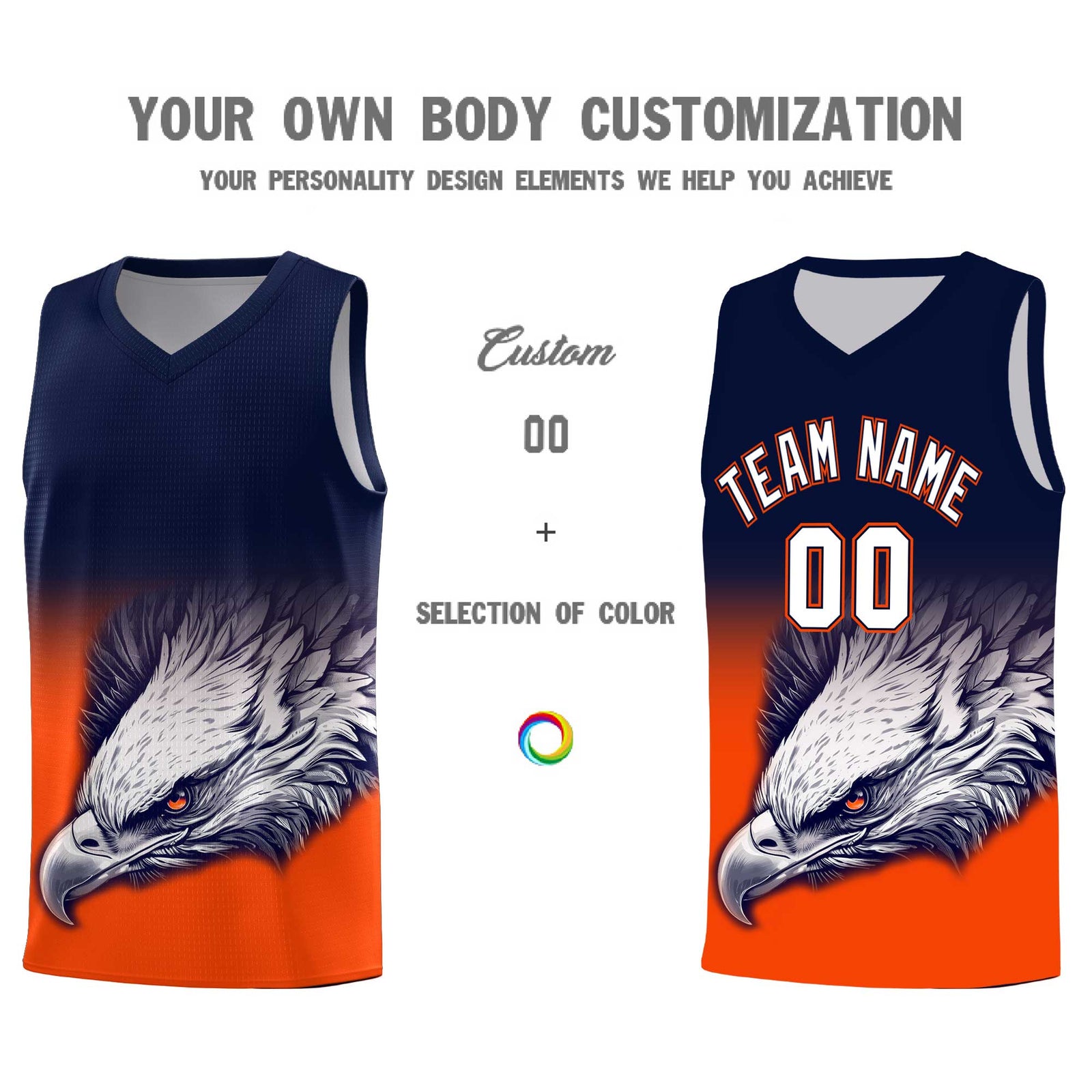 Custom Navy Yellow Basketball Kits with Eagle Pattern