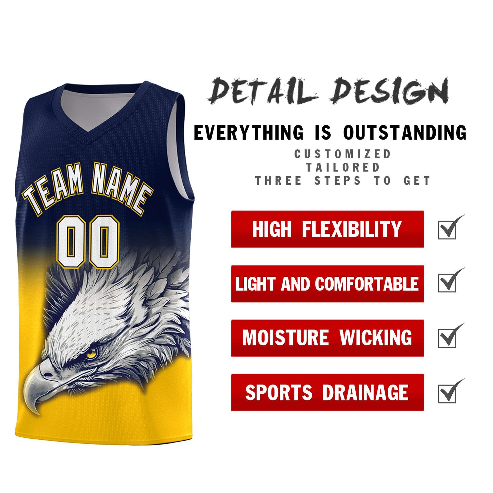 Custom Navy Orange Basketball Kits with Eagle Pattern